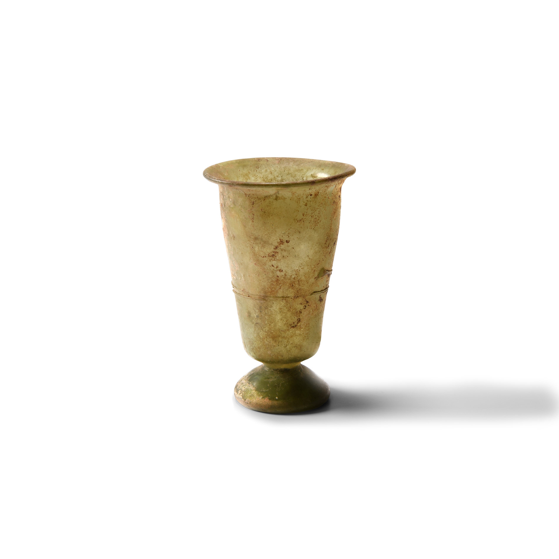 Roman Green Glass Footed Beaker with Trail