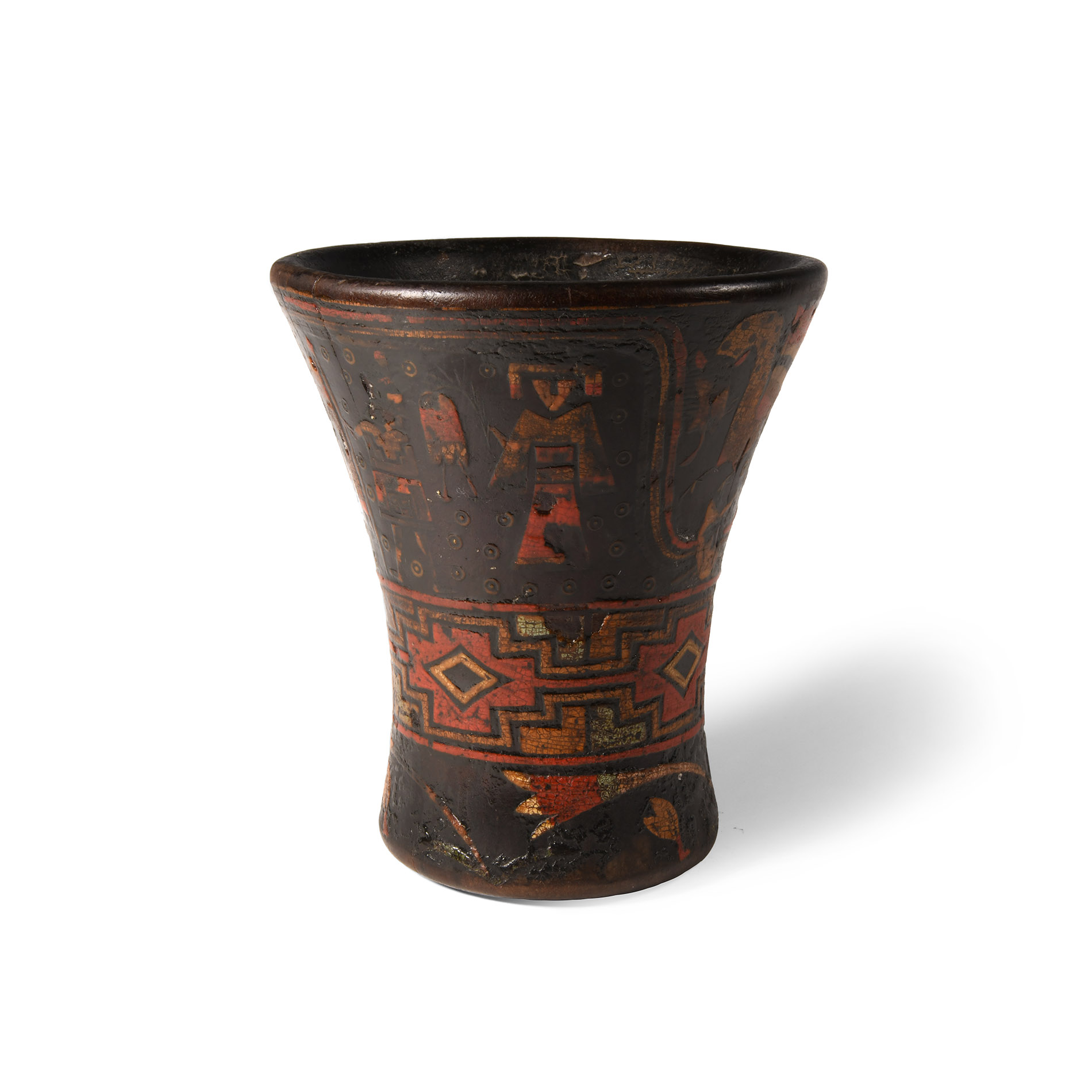 Pre-Columbian Late Inca Polychrome Wooden Kero