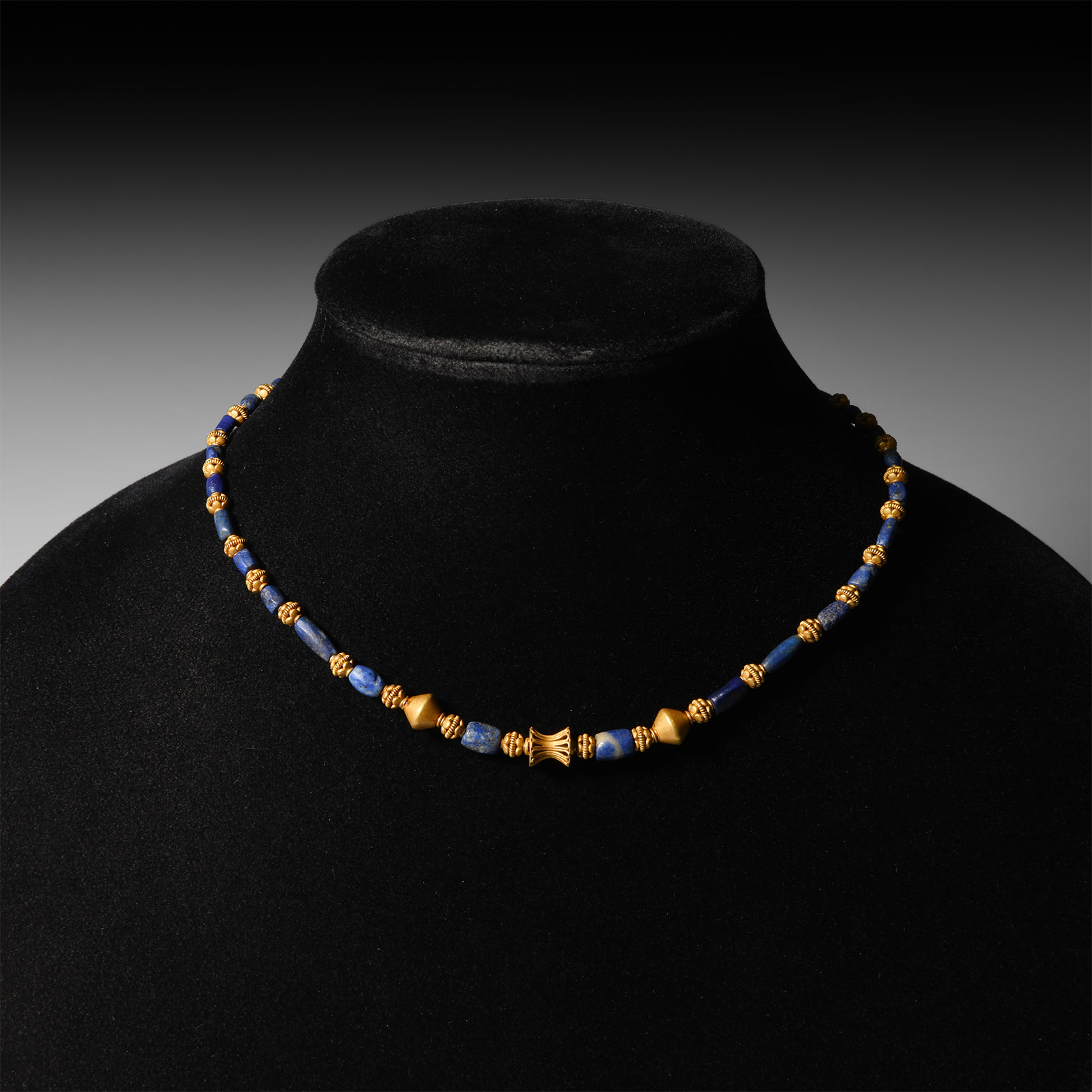 Eastern Greek Style Lapis Lazuli and Gold Bead Necklace