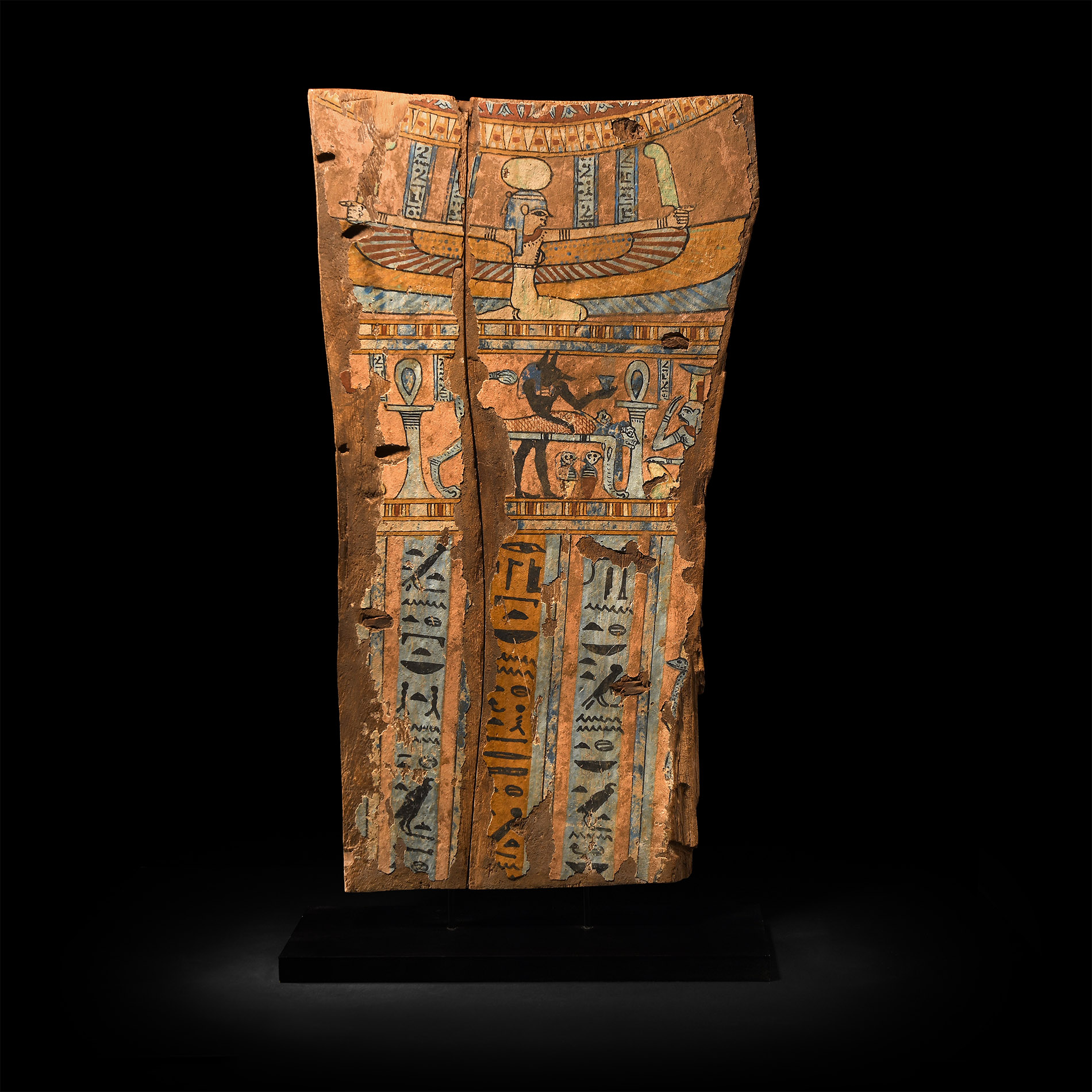 Egyptian Wooden Coffin Panel with Anubis