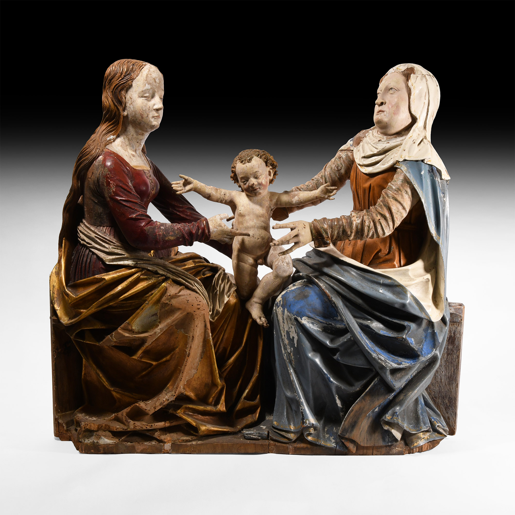 Large Medieval Virgin and Child with Saint Anne from the Workshop of Niklaus Weckmann