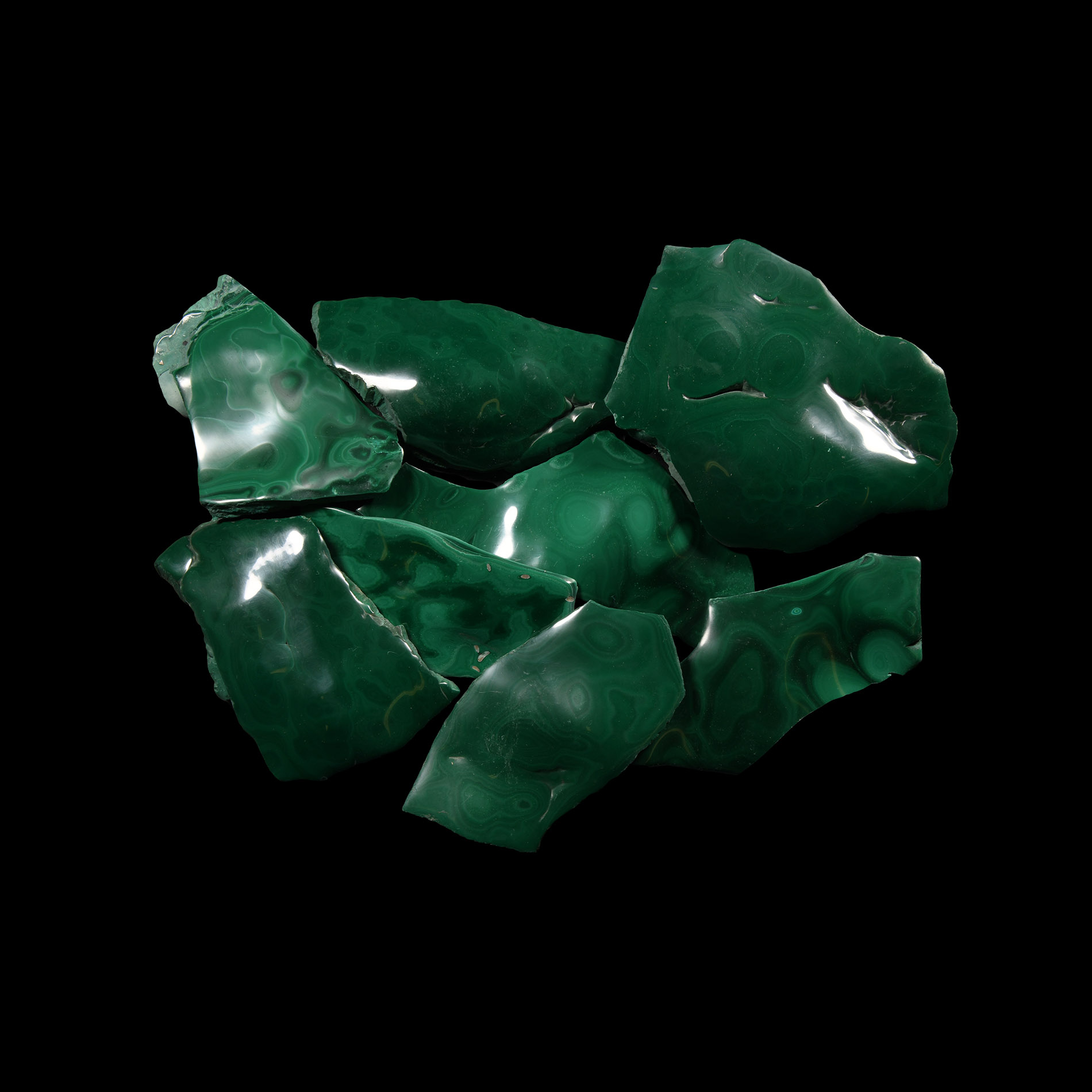 Natural History - Polished Cut Malachite Slab Group