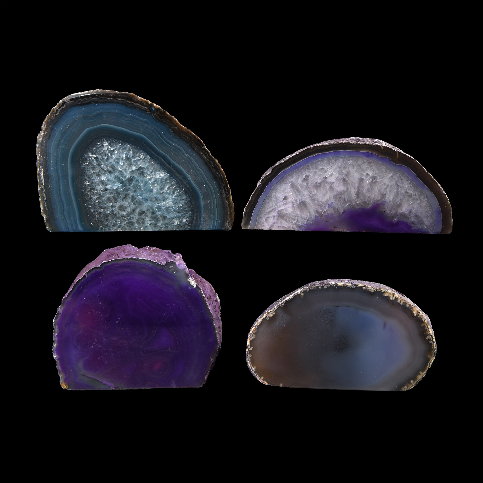 Natural History - Cut and Polished Agate Crystal Geode Section Group