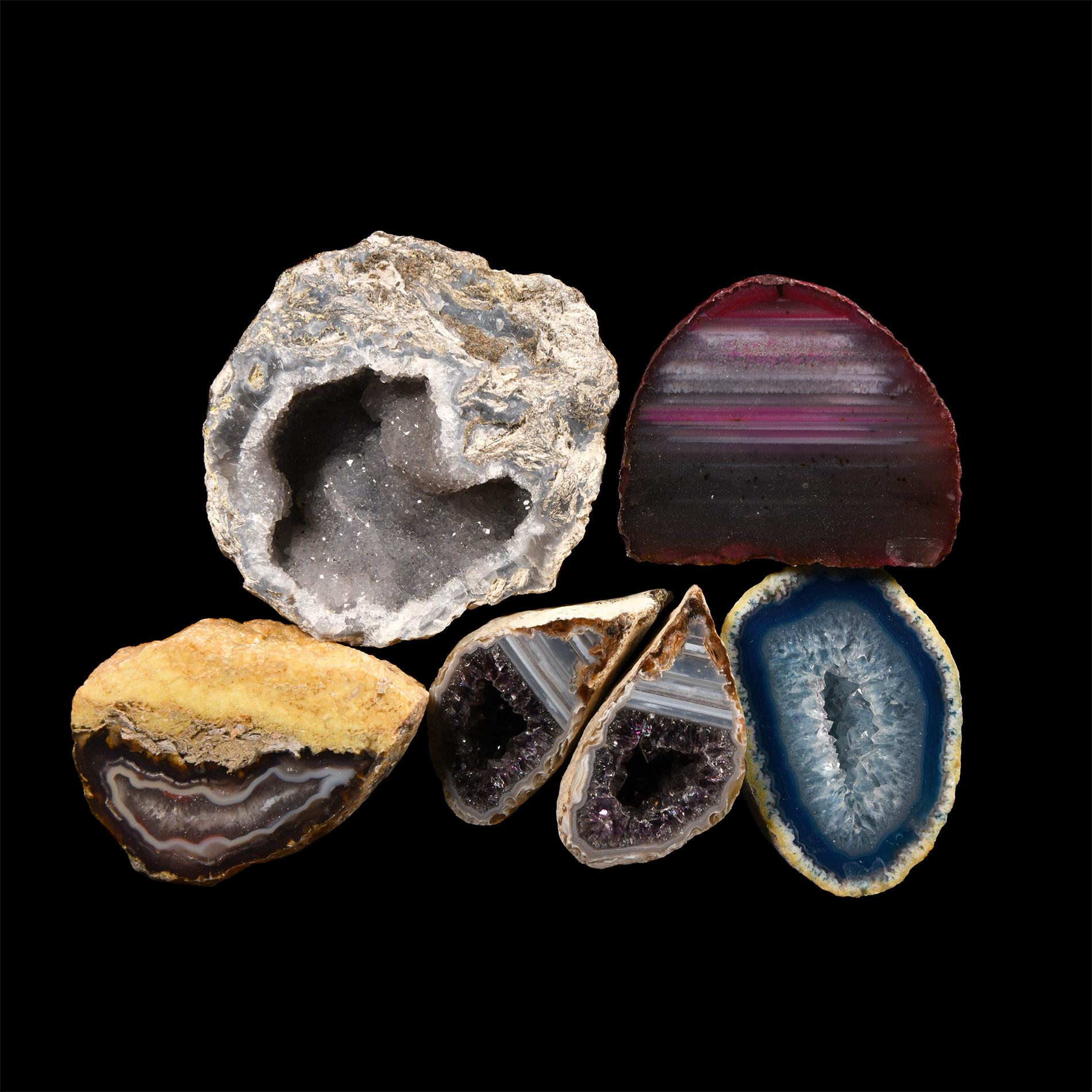 Natural History - Cut and Polished Agate Crystal Geode Section Group