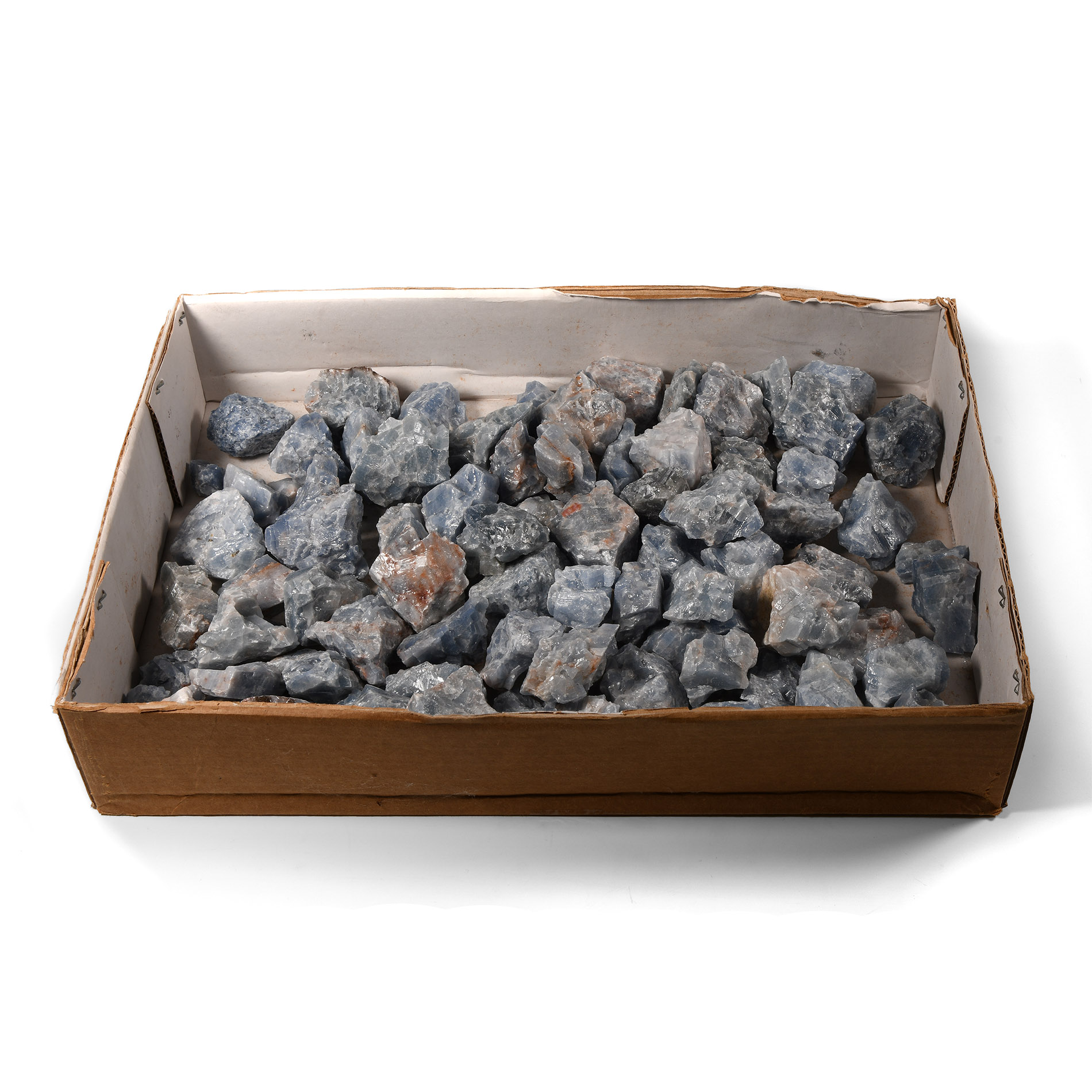 Natural History - Box of Medium Blue Calcite Mineral Specimens