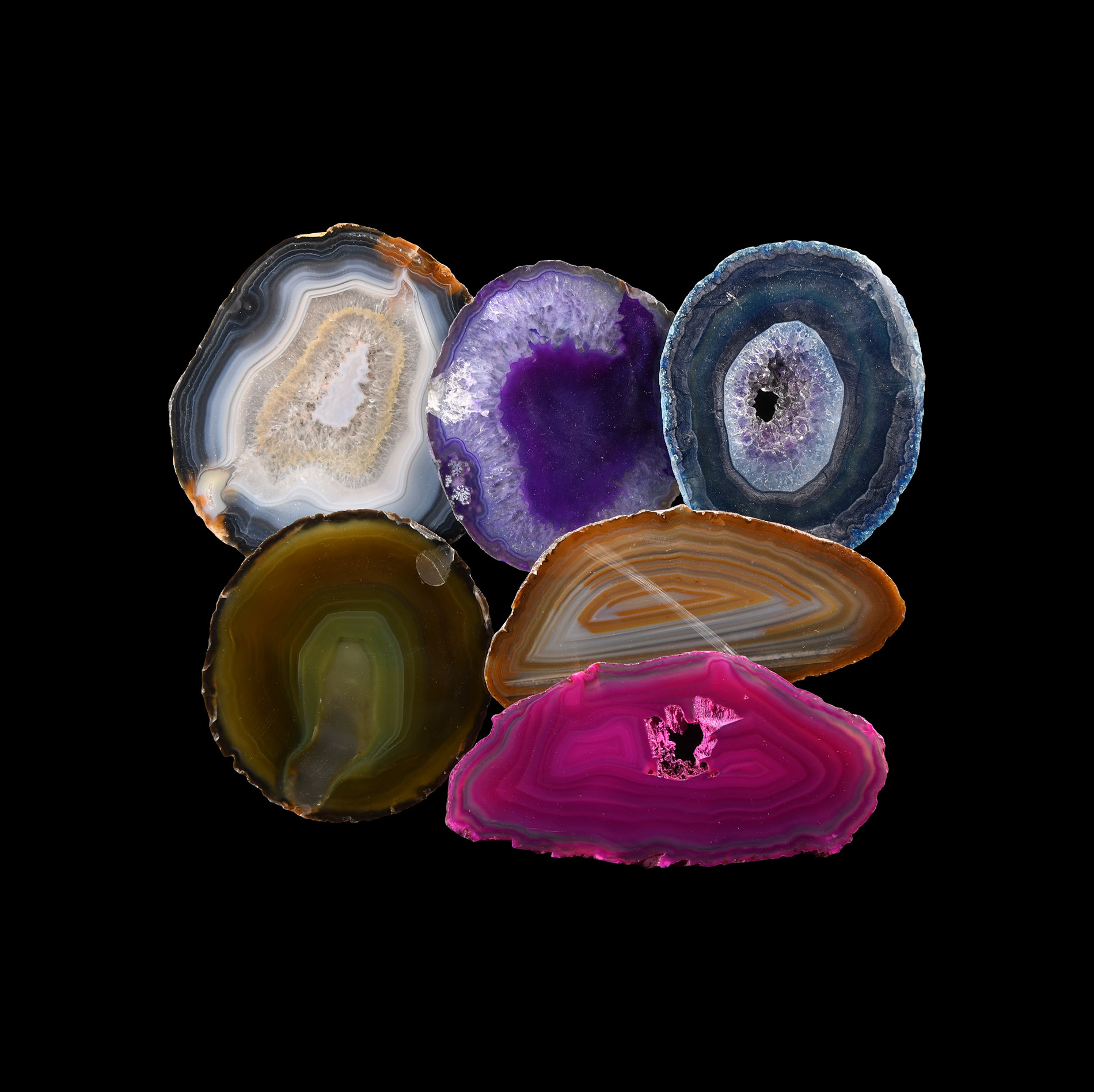 Natural History - Cut and Polished Agate Crystal Geode Slice Group