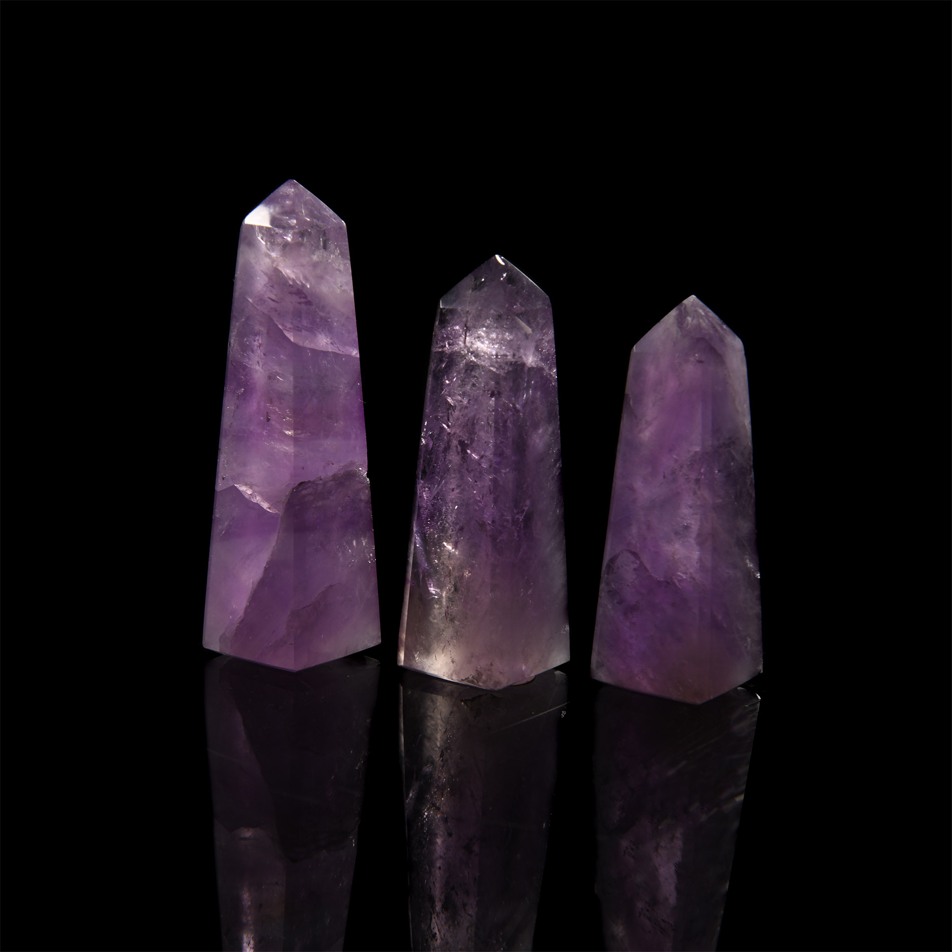 Natural History - Cut and Polished Amethyst Crystal Obelisk Group