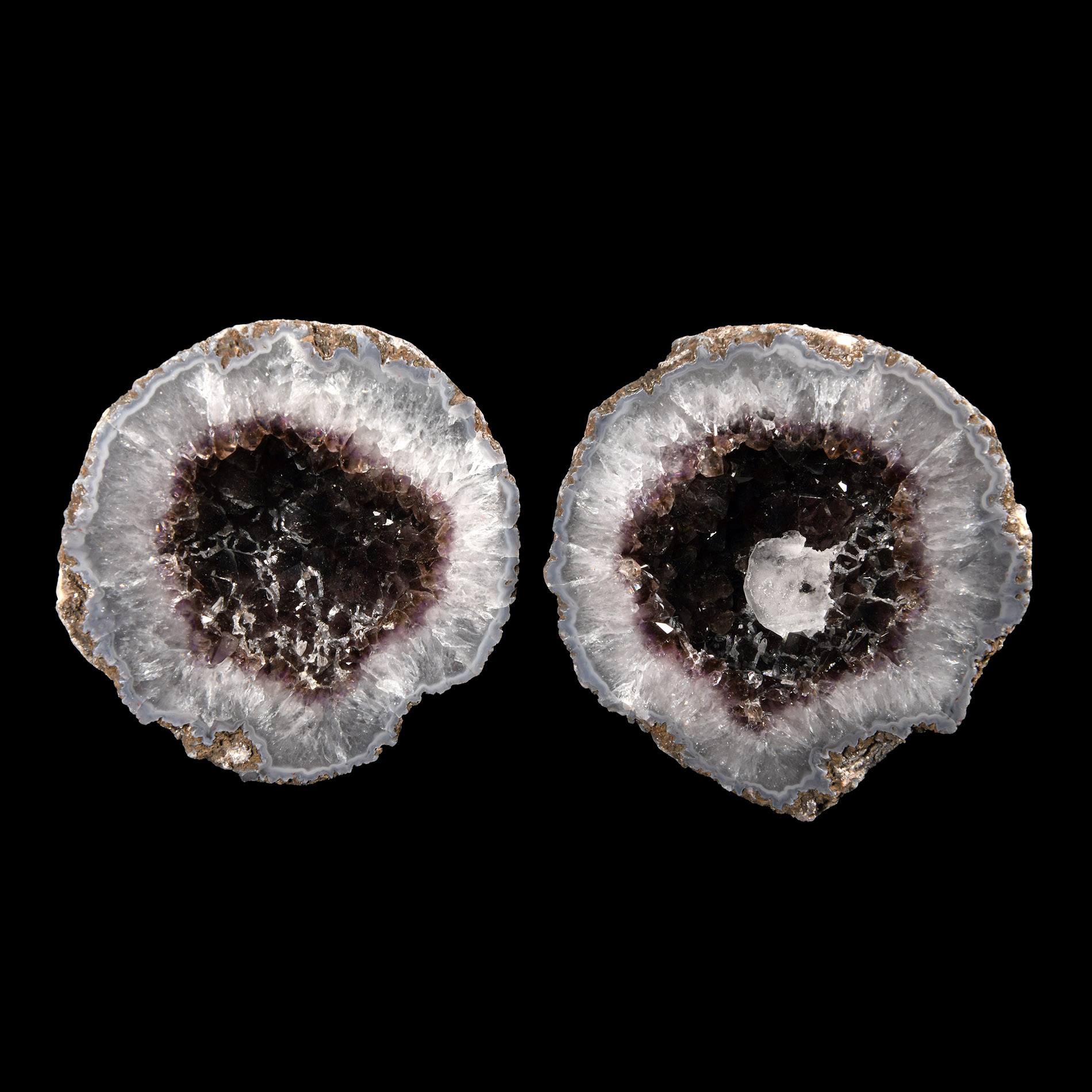 Natural History - Cut and Polished Agate Crystal Geode Pair