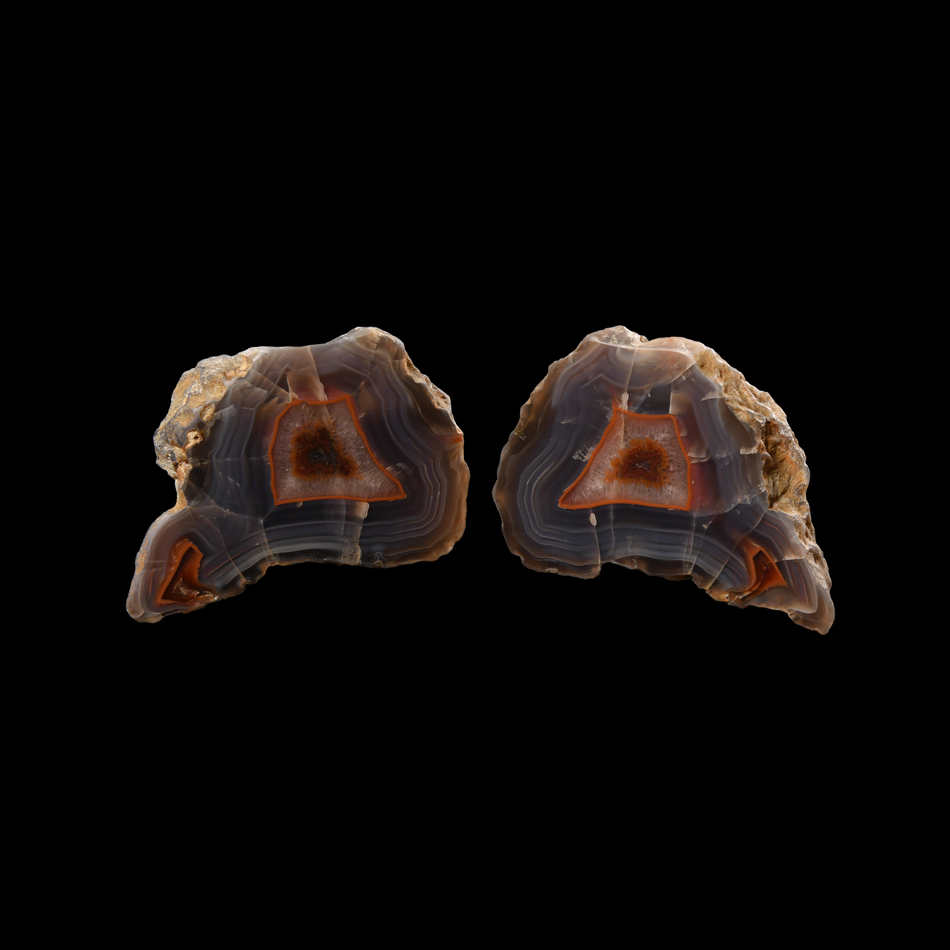 Natural History - Cut and Polished Malawi Agate Geode Pair