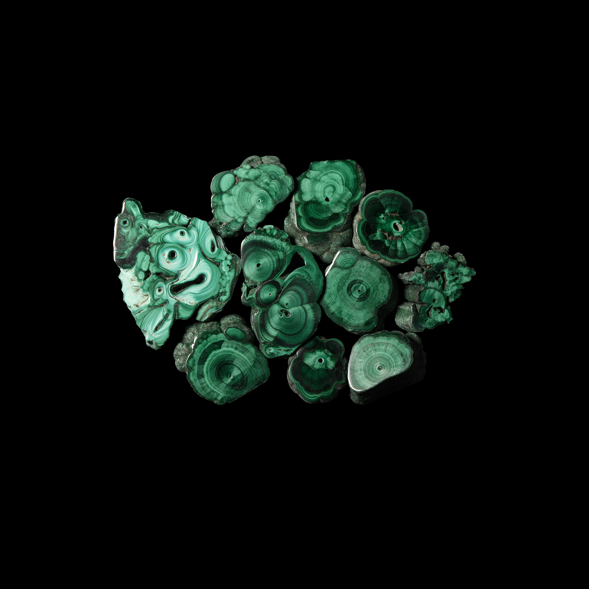 Natural History - Cut and Polished Malachite Mineral Specimen Group