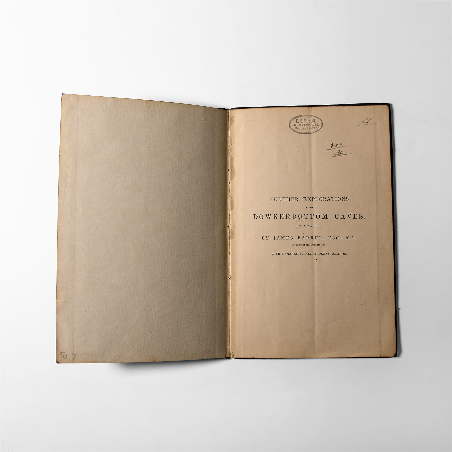 Natural History Books - Farrer - Further Explorations in the Dowkerbottom Caves