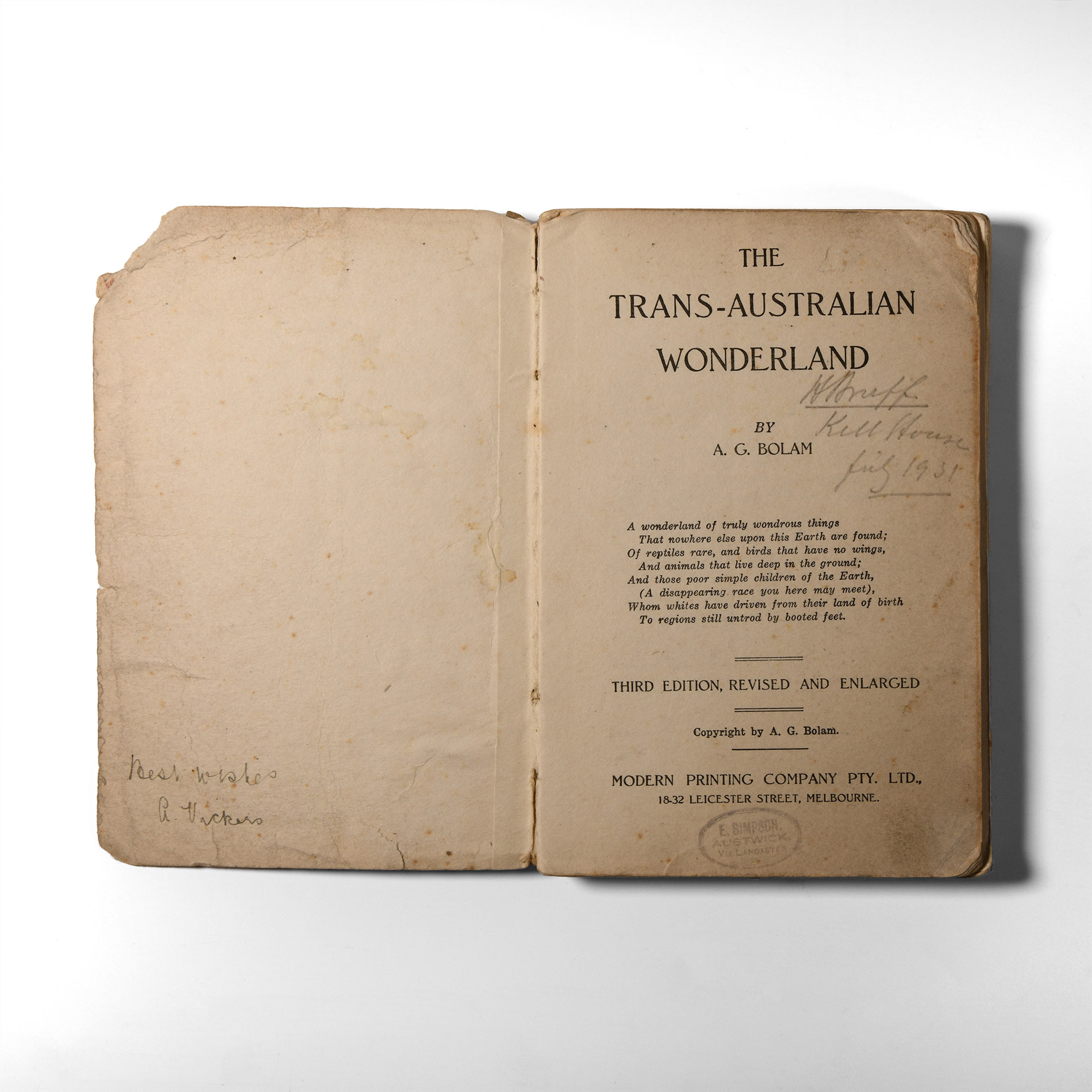Natural History Books - Bolam - The Trans-Australian Wonderland