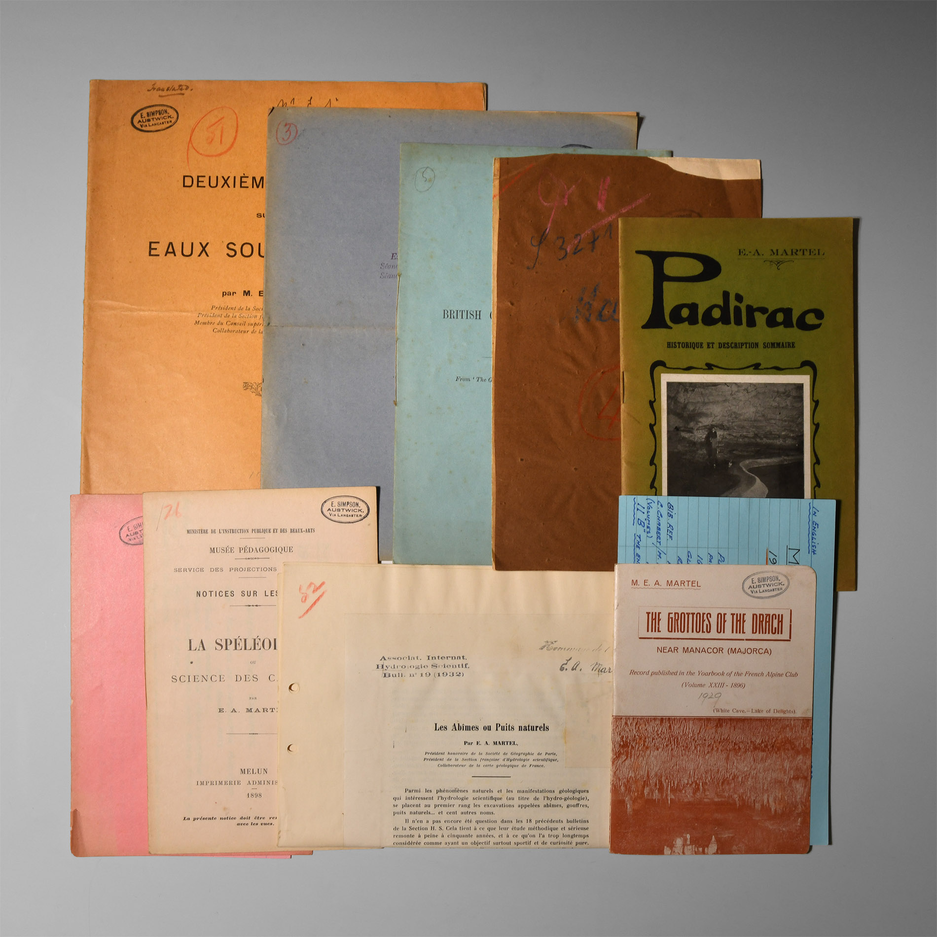 Natural History Books - Martell - France, Speleological Papers and Offprints
