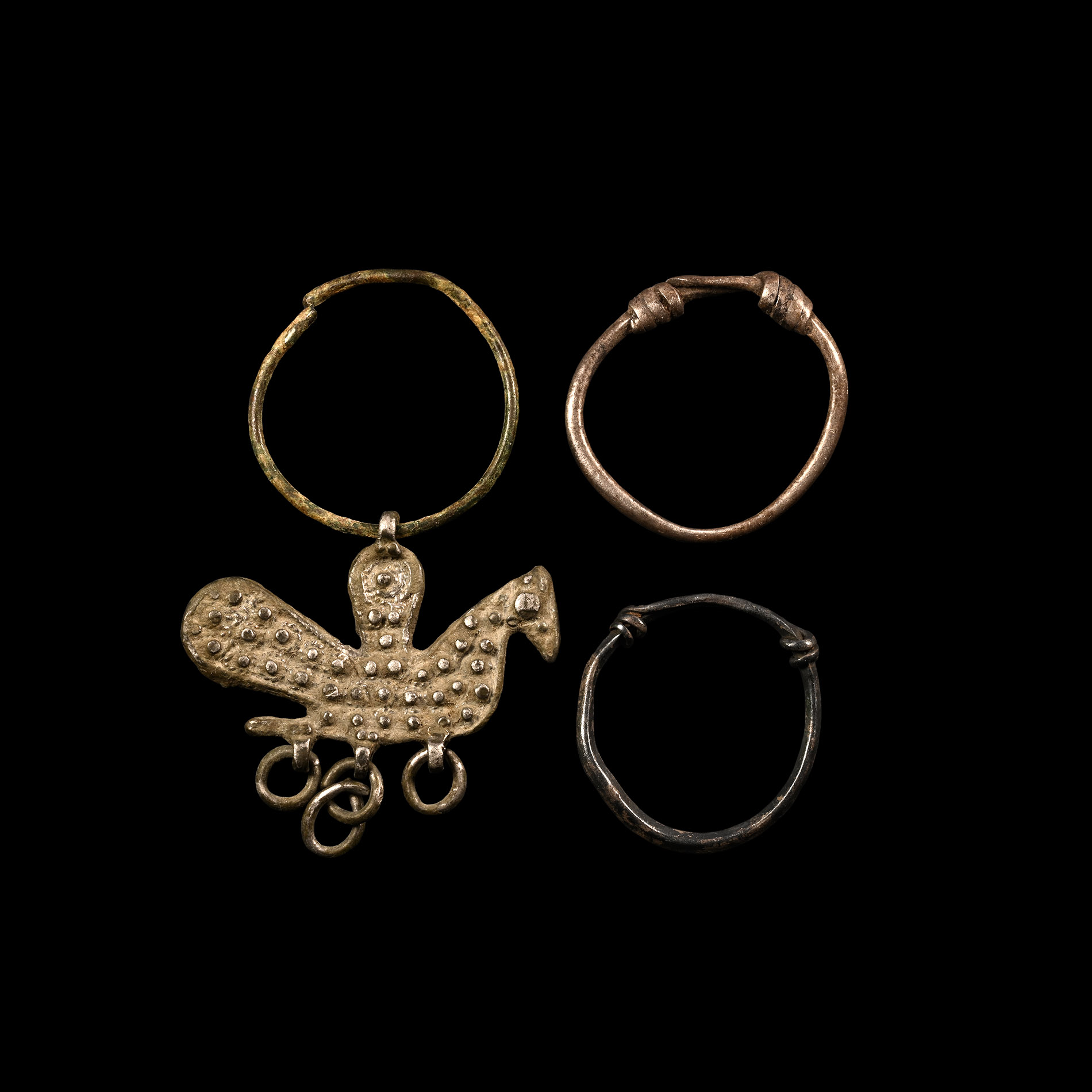 Viking Period Silver Ring and Bird Pendant Group