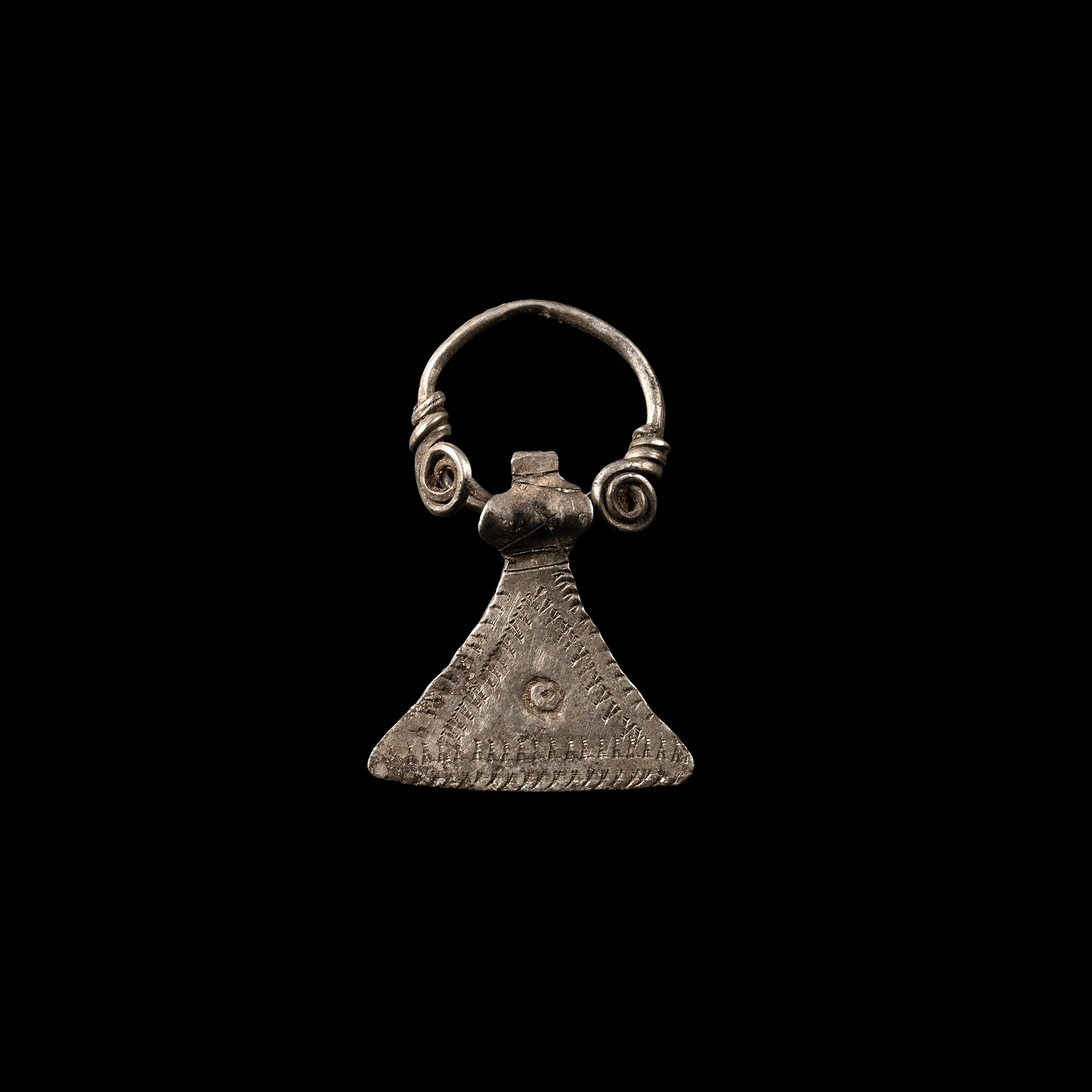 Viking Age Silver Decorated Axehead Pendant with Loop