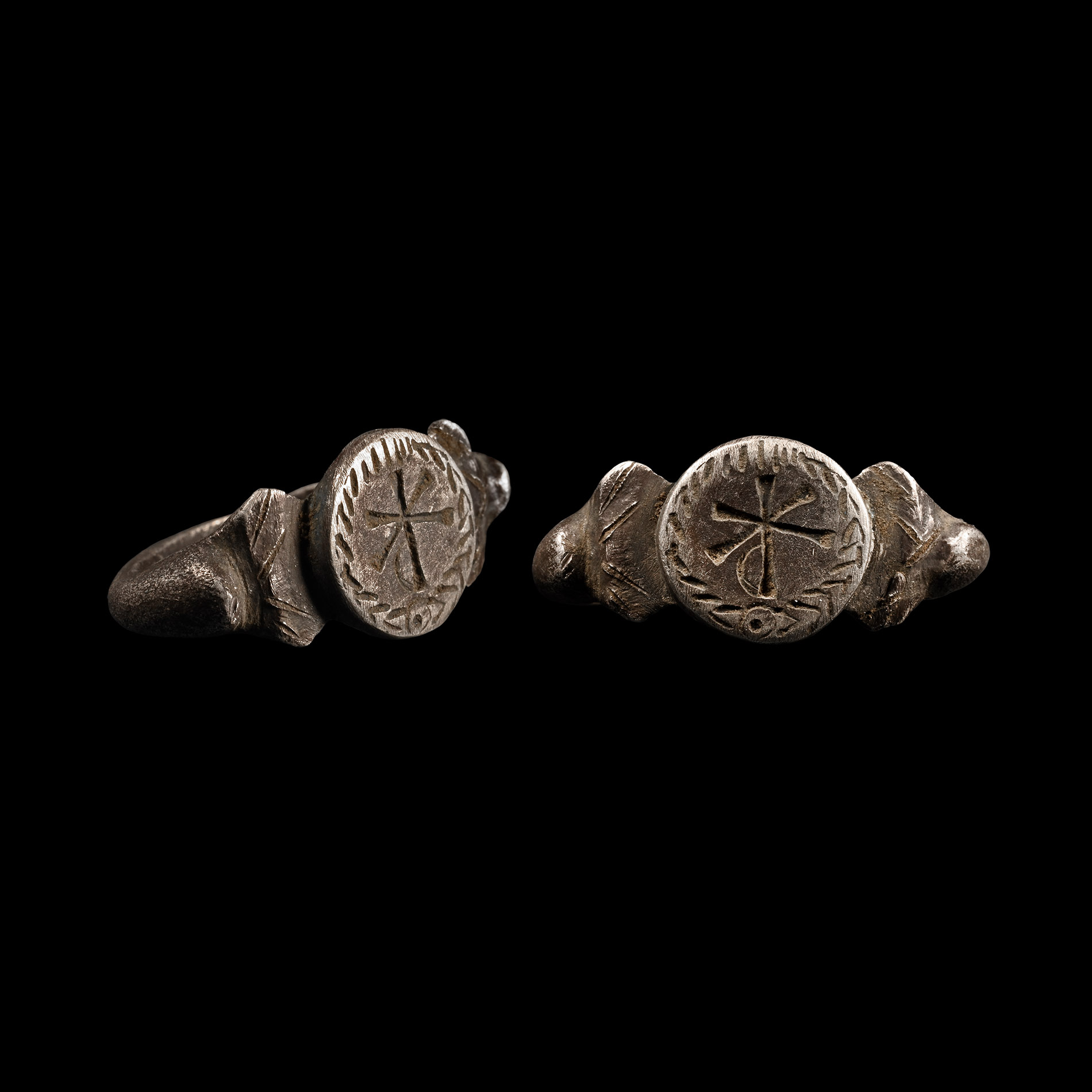 Late Roman Silver Ring with Cross