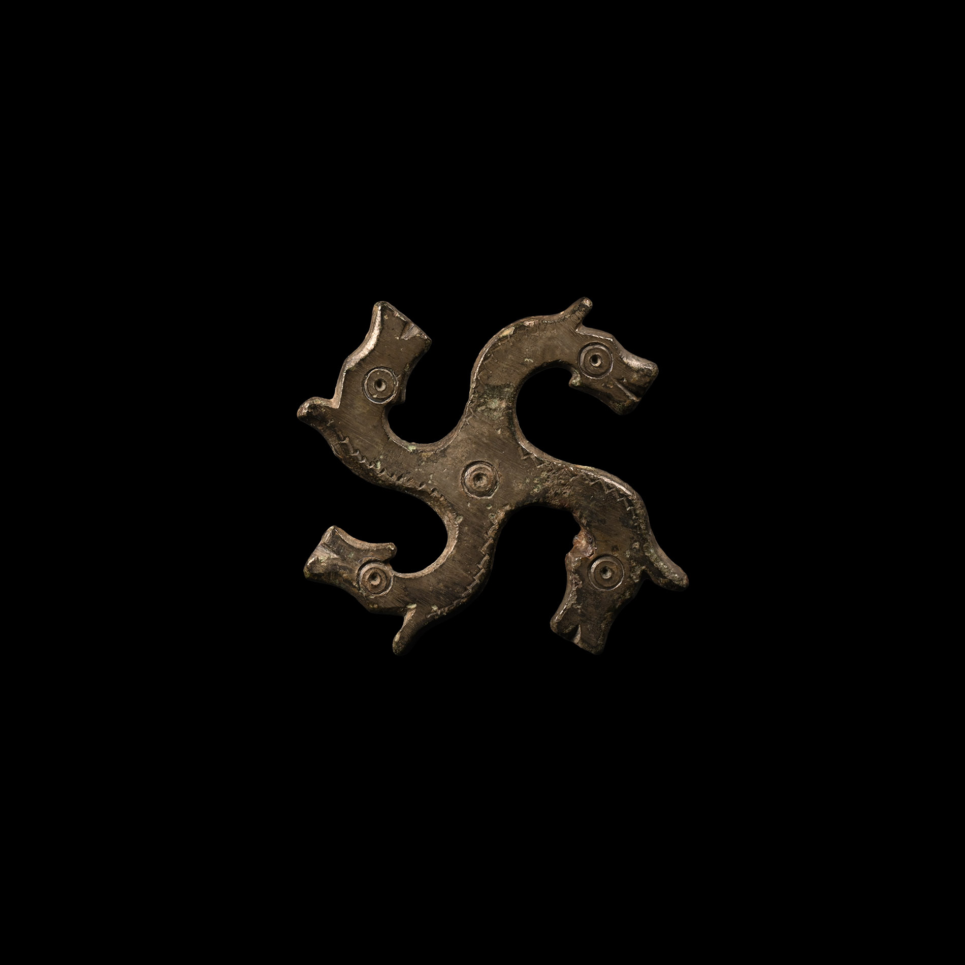 Roman Bronze Horse Head Whorl Brooch
