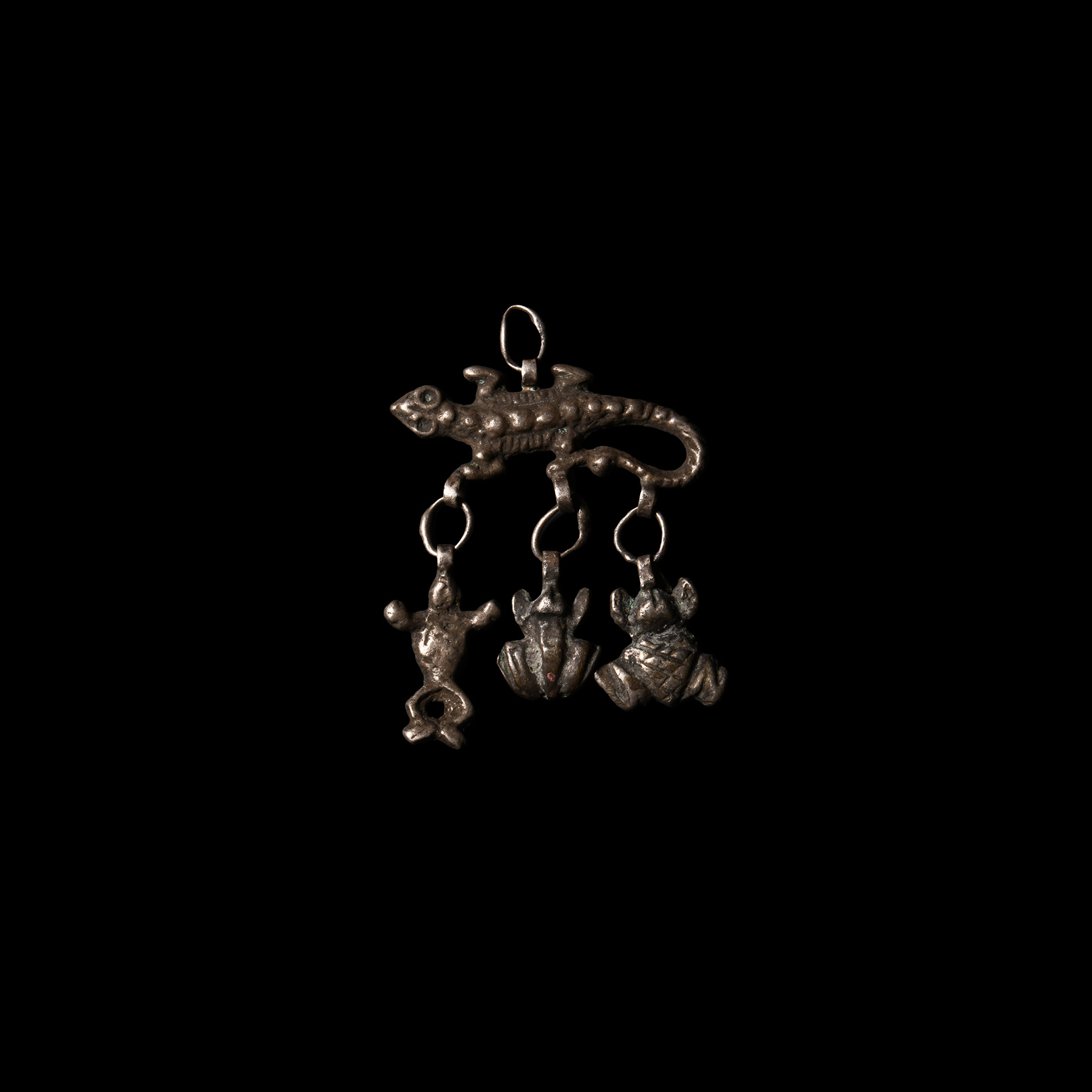 Post Medieval Silver Salamander Pendant with Frogs