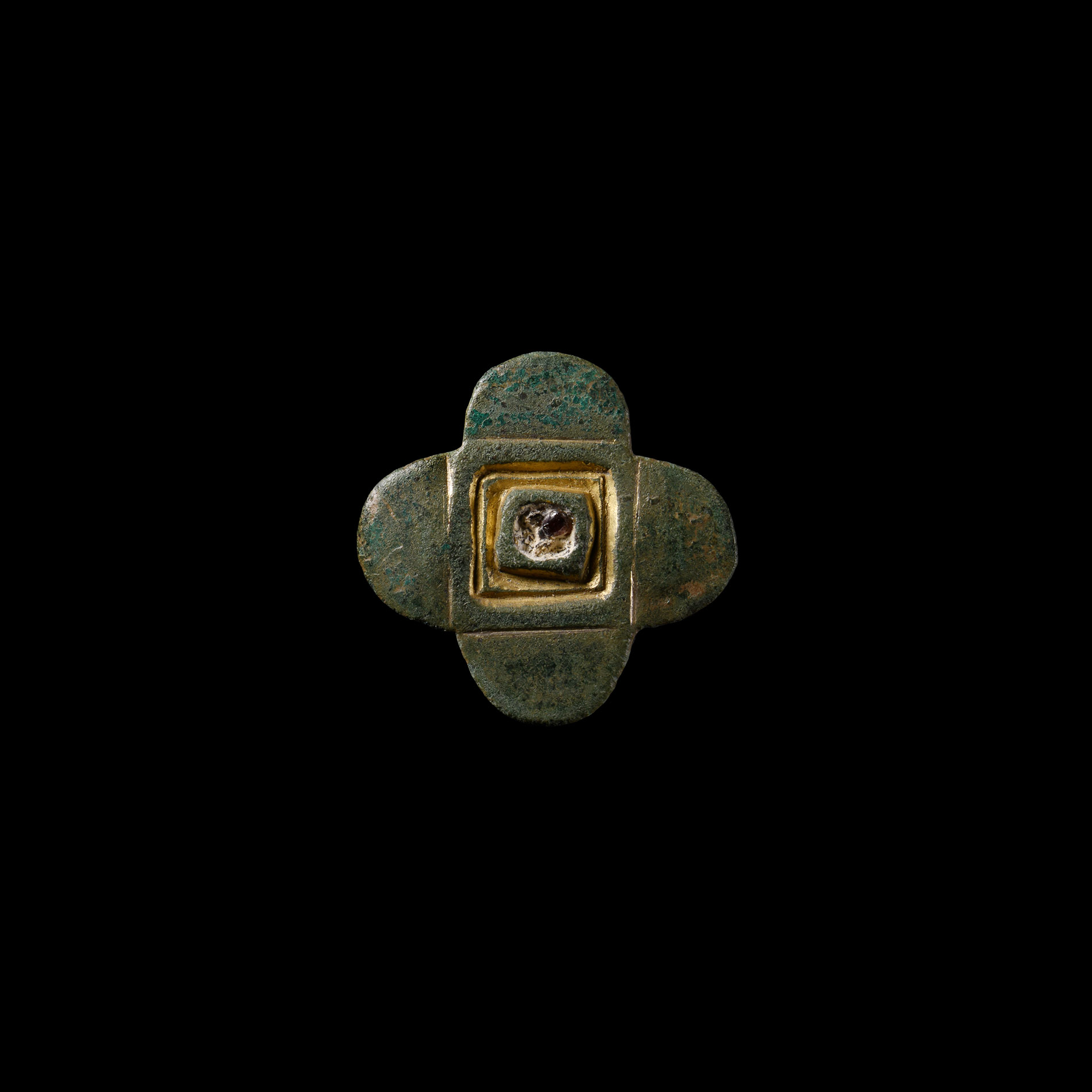 Anglo-Saxon Gilt Chip-Carved Quatrefoil Mount