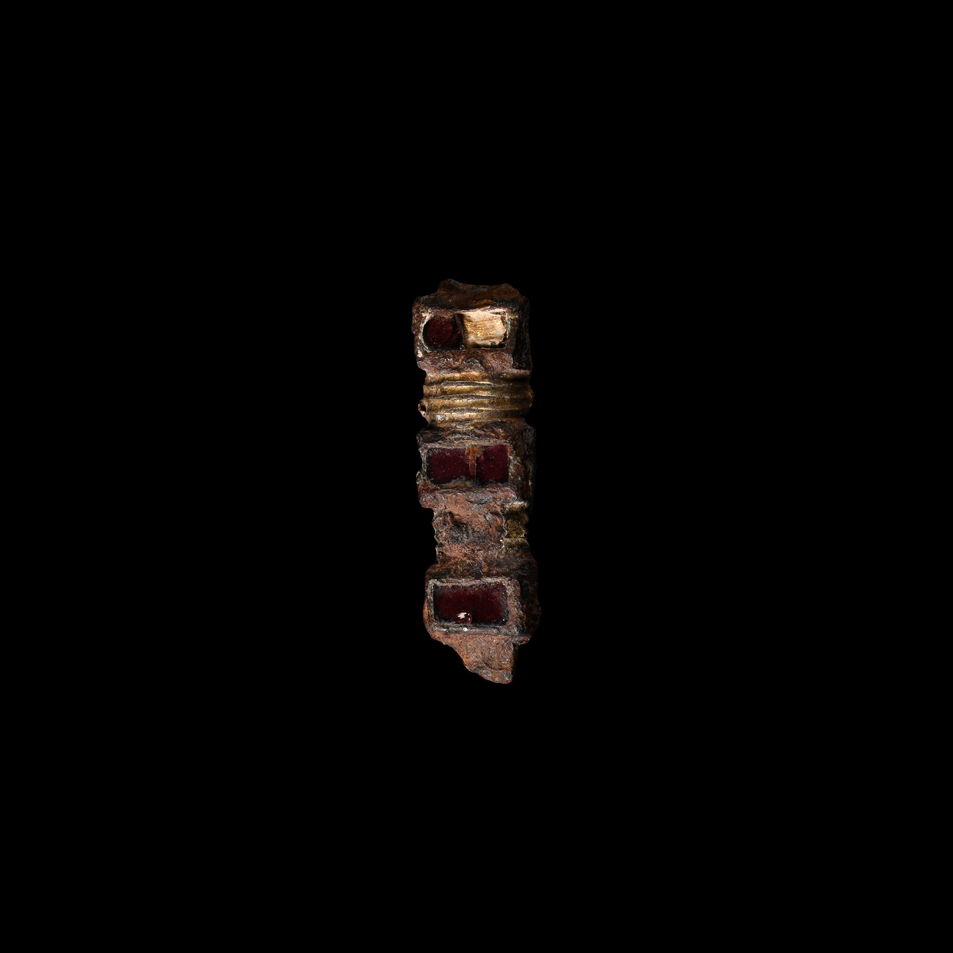 Frankish Gilt Chip-Carved Scabbard Mount with Garnets