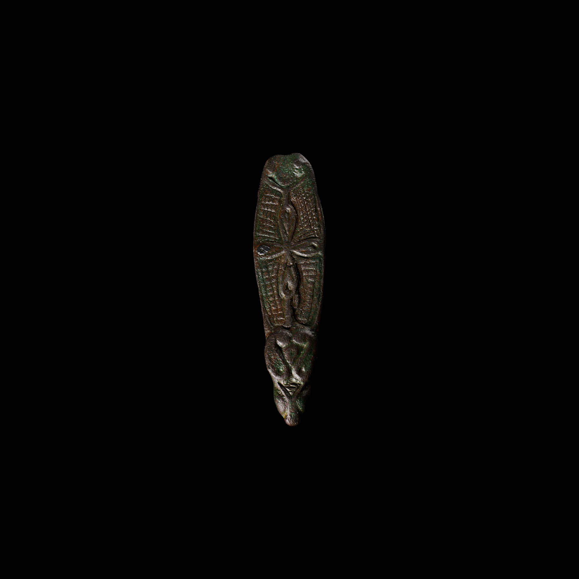 Anglo-Saxon Zoomorphic Strap End with Lobed Cross