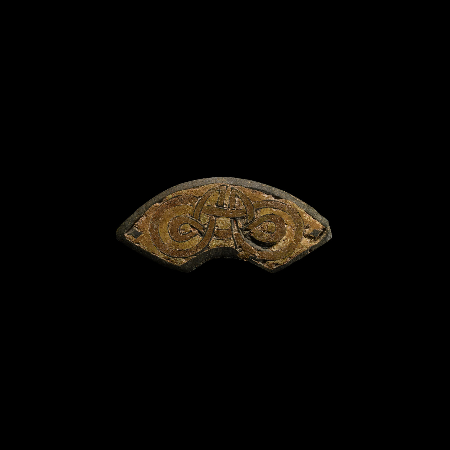 Anglo-Saxon Enamelled Interlace Pelta-Shaped Mount