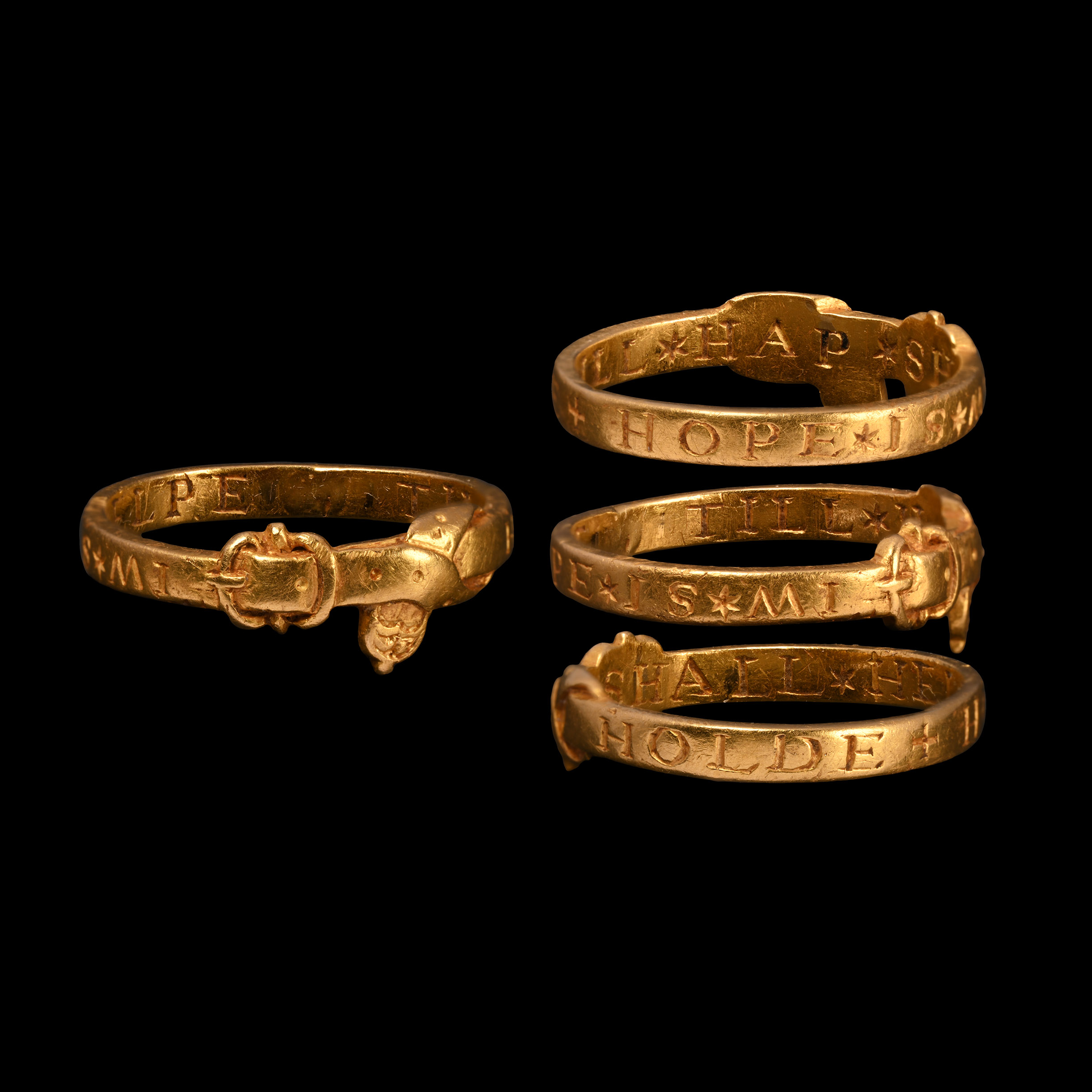 'The Hursley' Tudor Gold 'Hope is my support till fortune shall help' Buckle Posy Ring