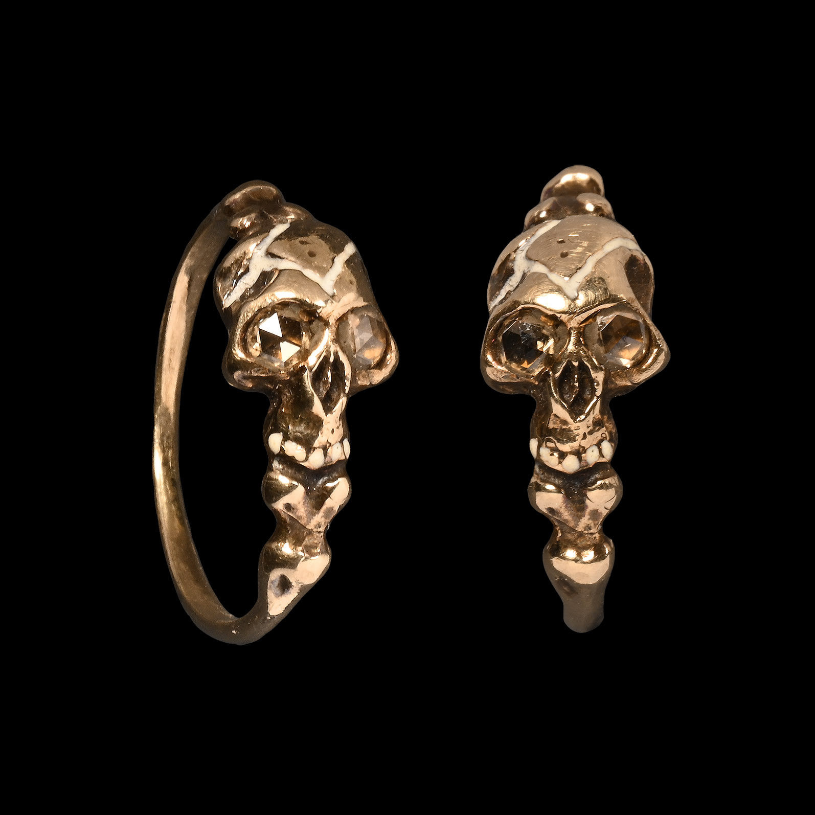 Gold, Enamel, and Diamond-Set Skull Ring