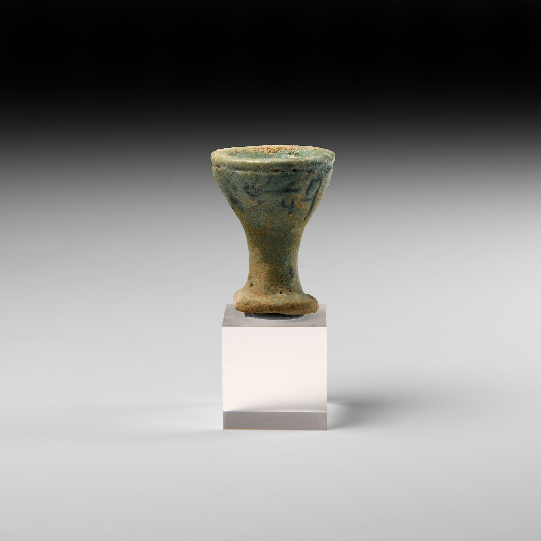 Egyptian Blue glazed Faience Cup with Hieroglyphs
