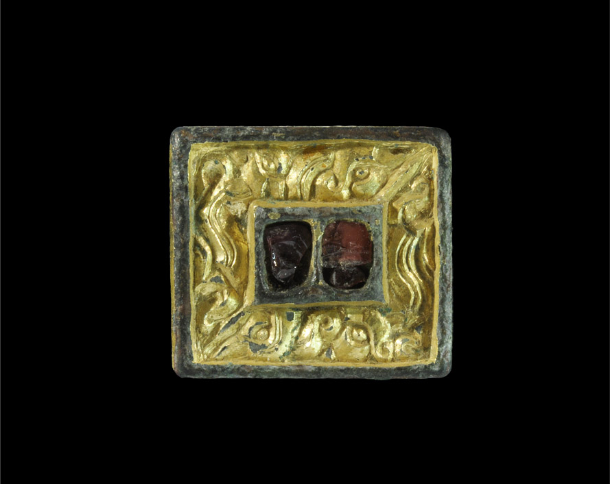 Anglo-Saxon Gilt-Bronze Mount with Garnets