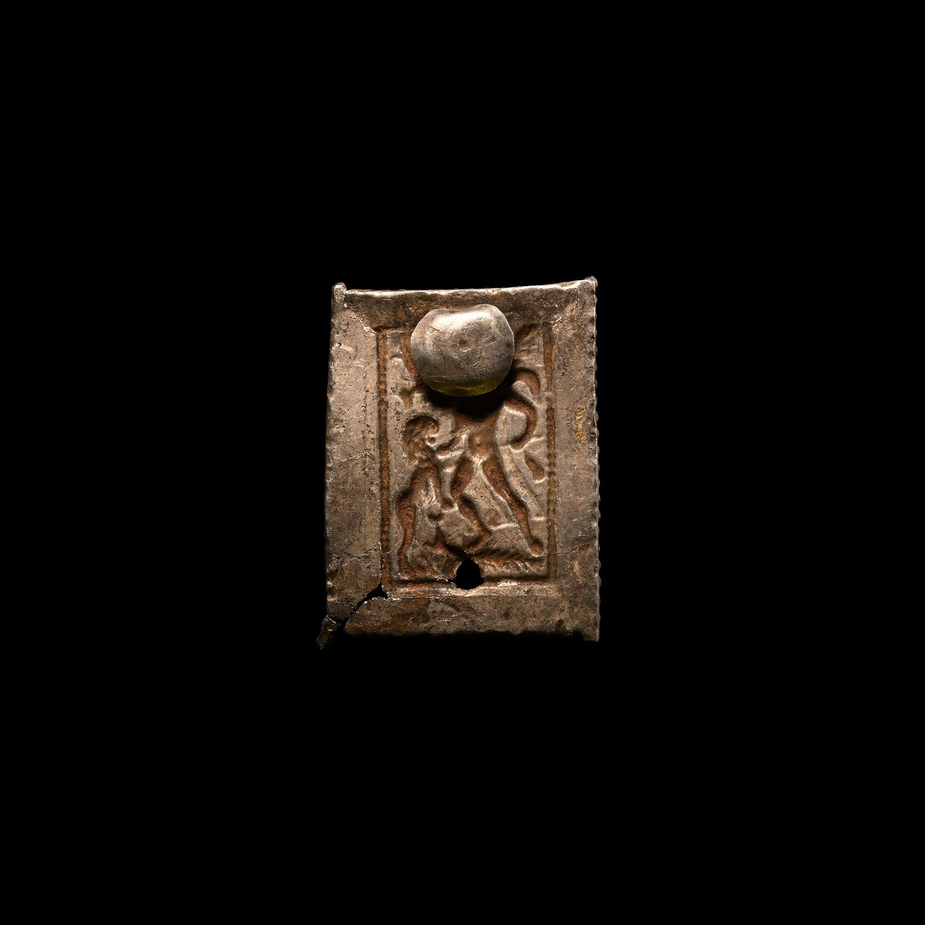 Roman Silver-Gilt Military Belt Plate with Hercules Killing the Nemean Lion