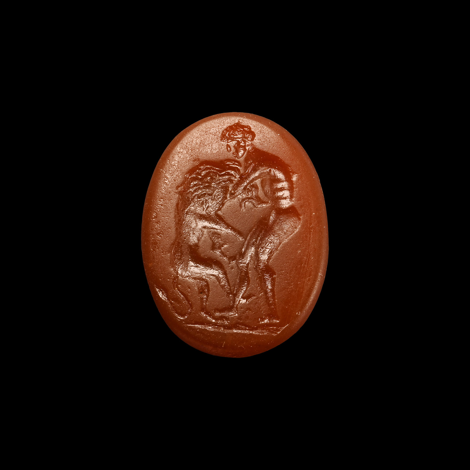 Glass Intaglio with Hercules and Nemean Lion