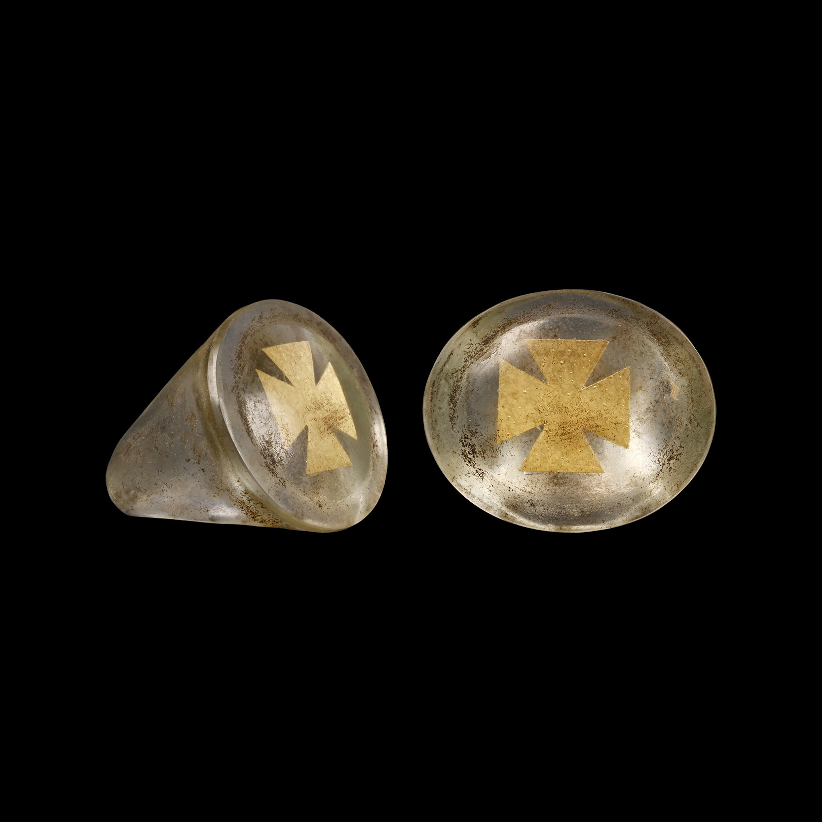 Glass Ring with Inlaid Gold Cross