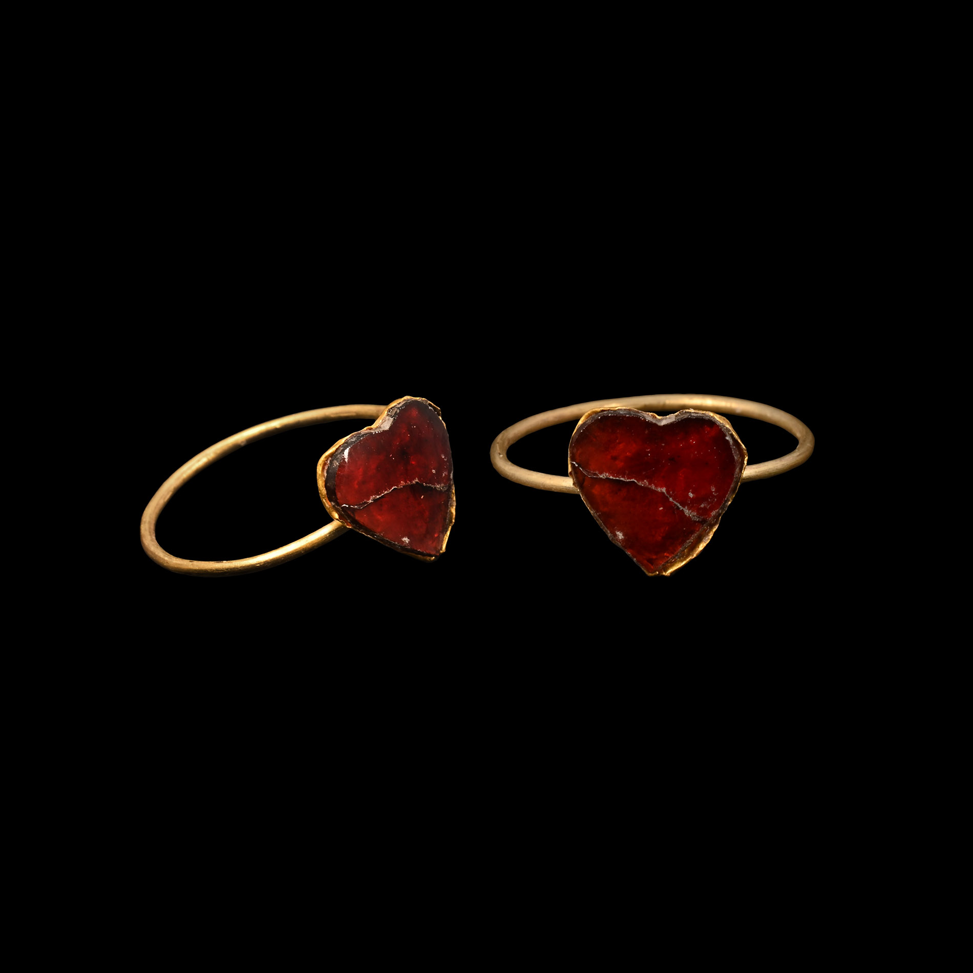 Migration Period Heart-Shaped Gold Set Garnet in Ring