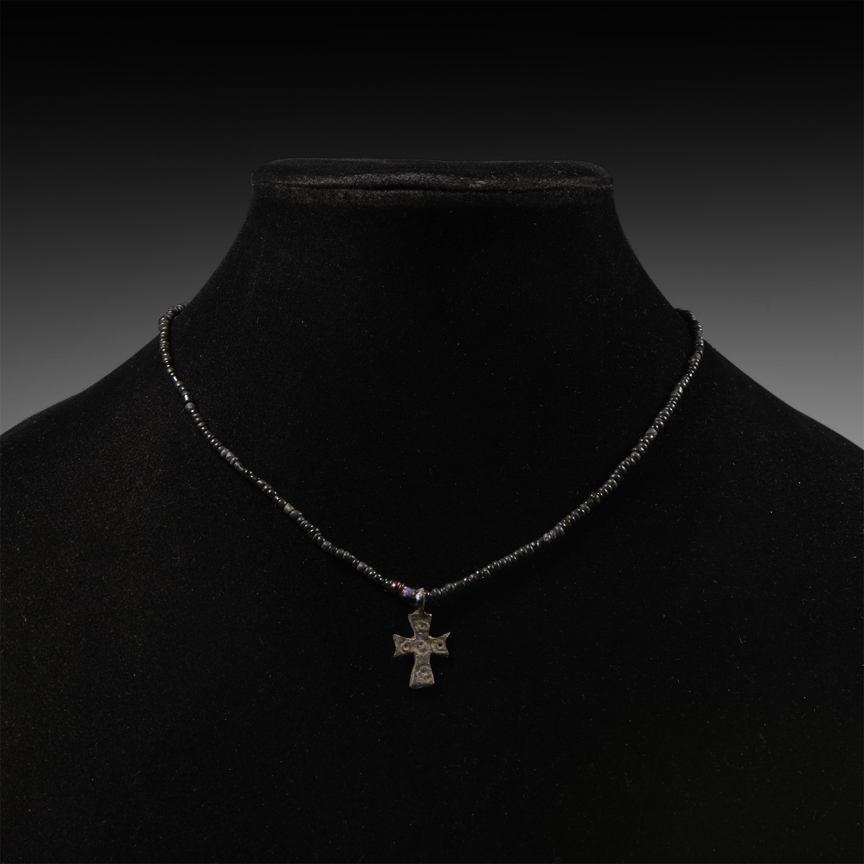 Byzantine Black Glass Necklace with Cross