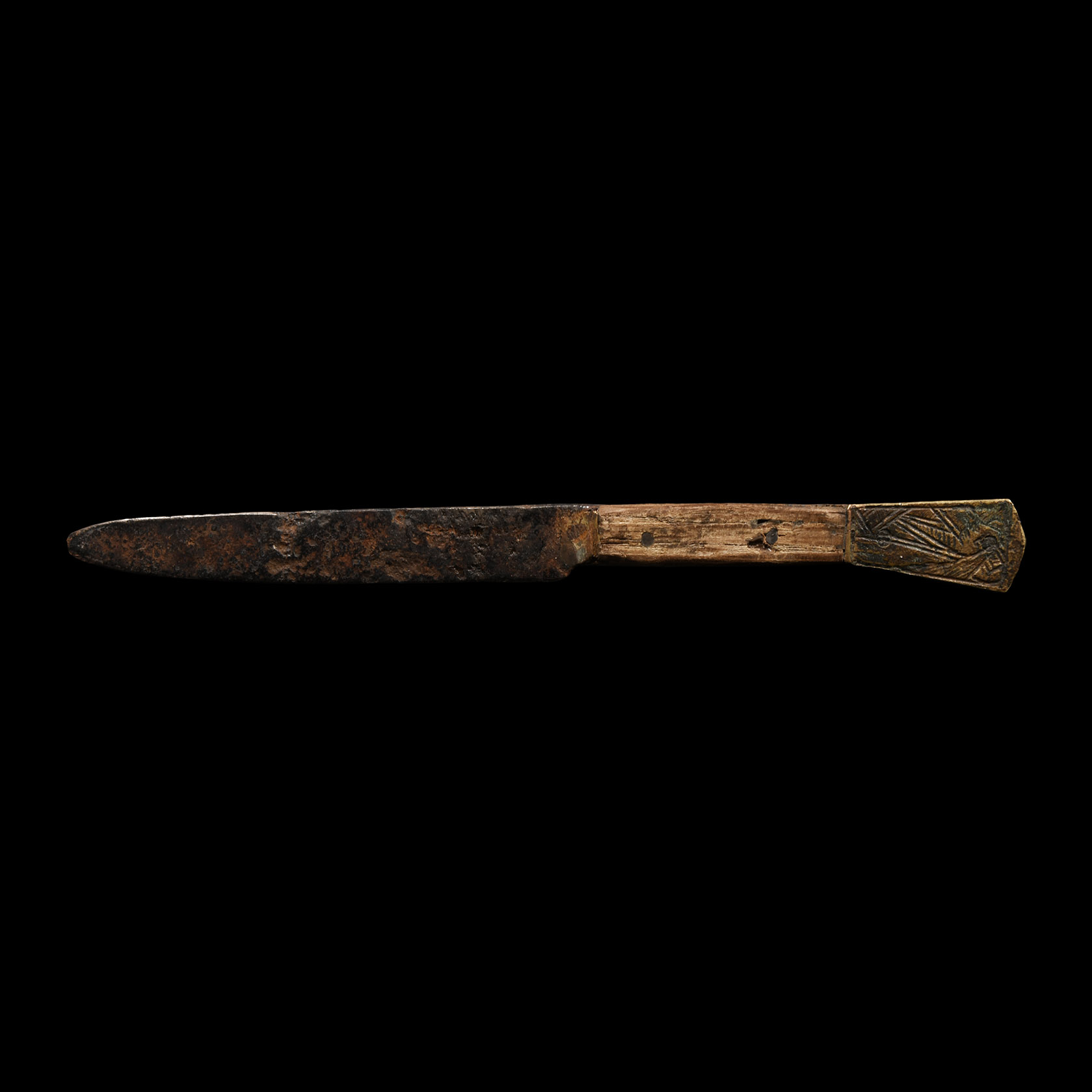 Medieval Knife with Bronze Pommel and Veiled Figure