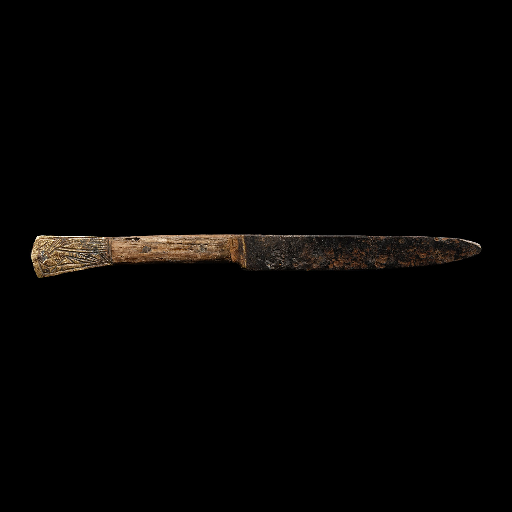 Medieval Knife with Bronze Pommel and Veiled Figure