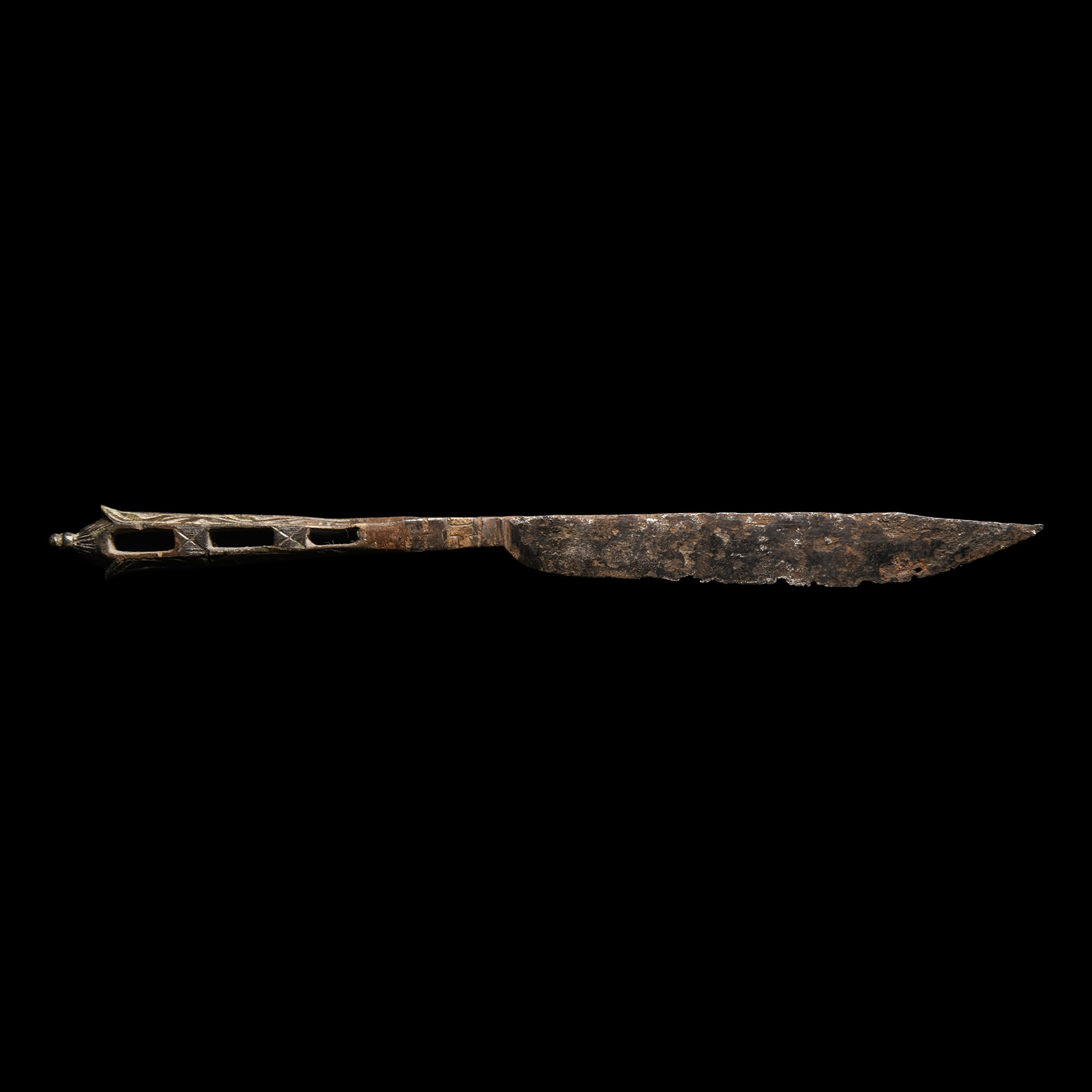 Medieval Knife with Bronze Pommel with Initials T.C.