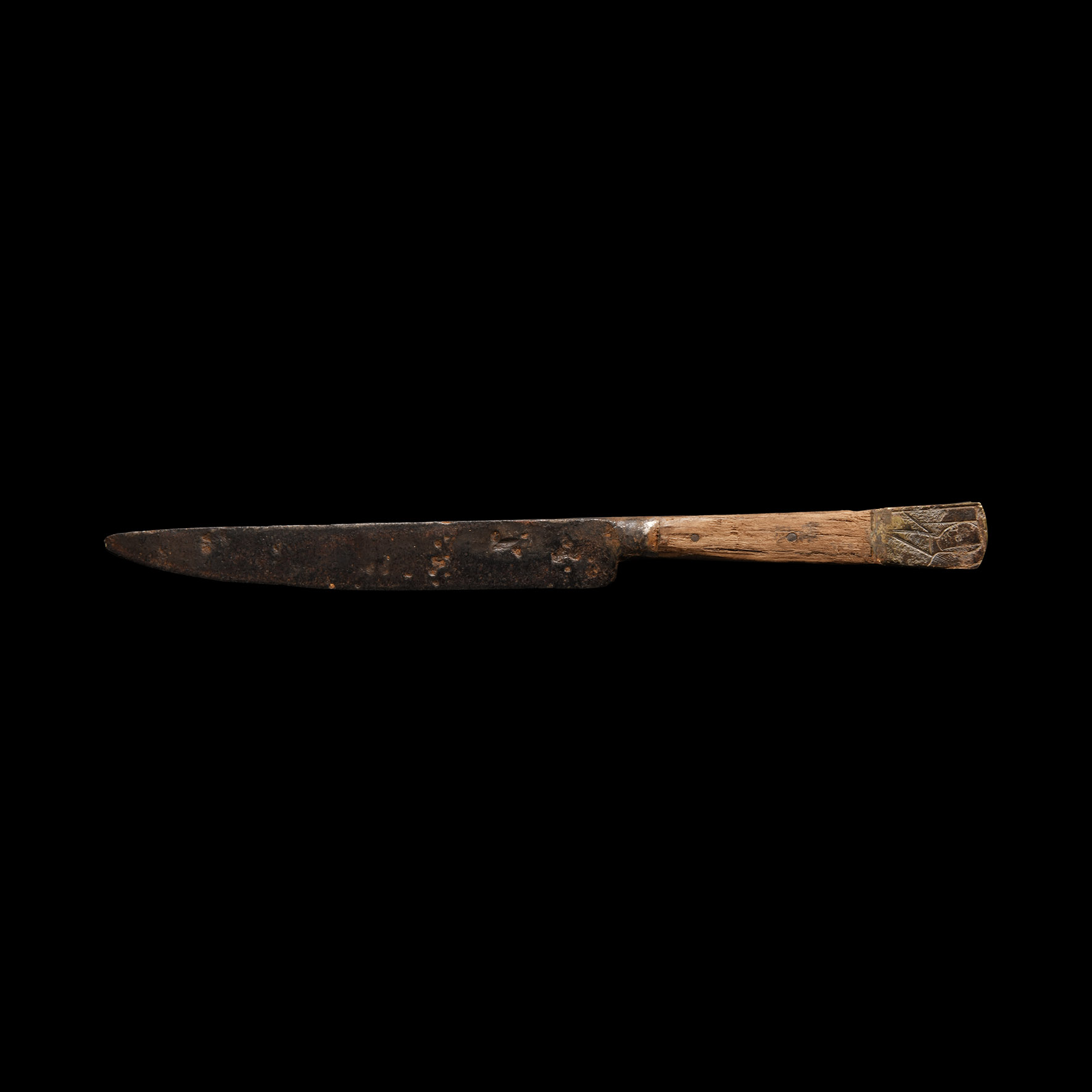 Medieval Knife with Bronze Pommel and Veiled Figure
