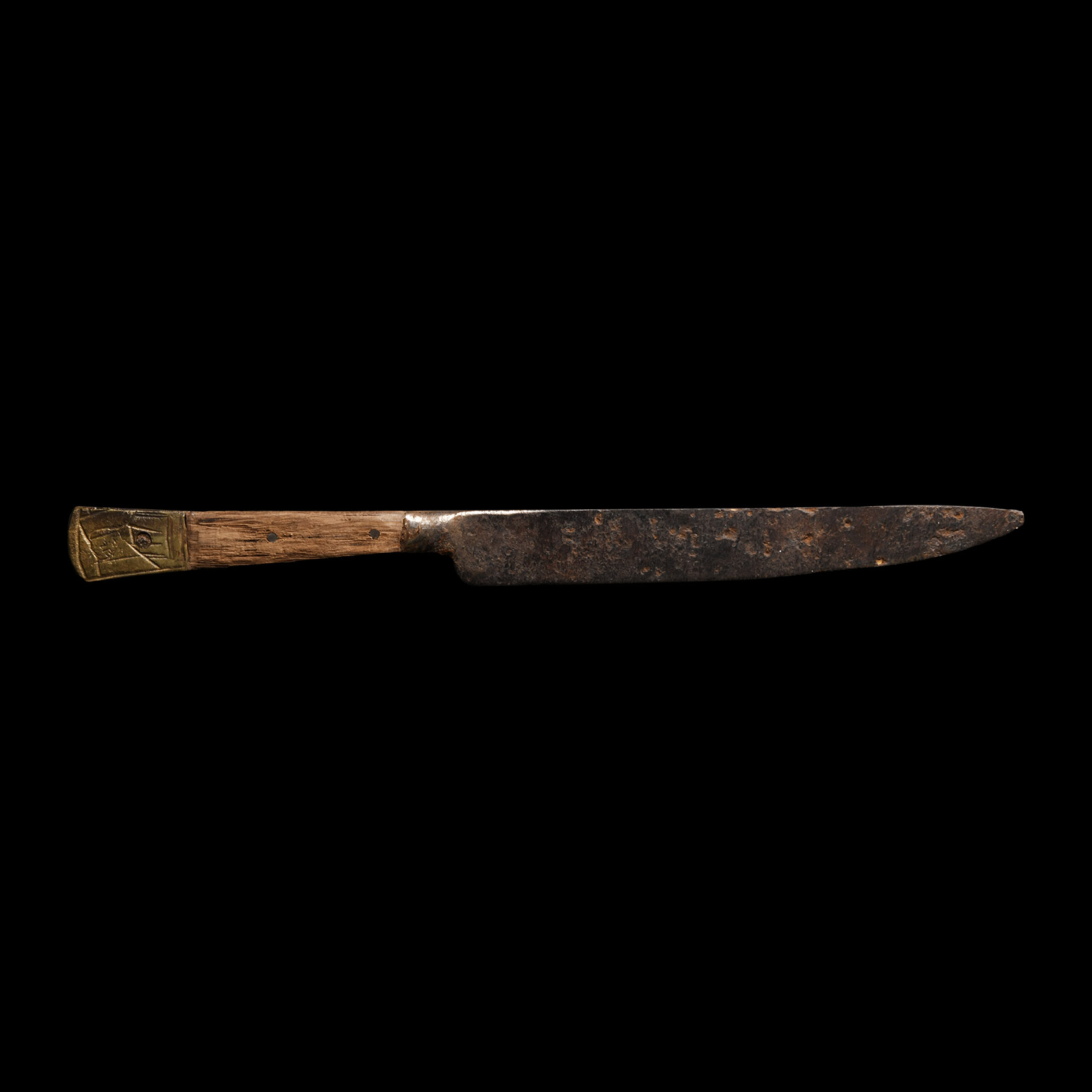 Medieval Knife with Bronze Pommel and Veiled Figure