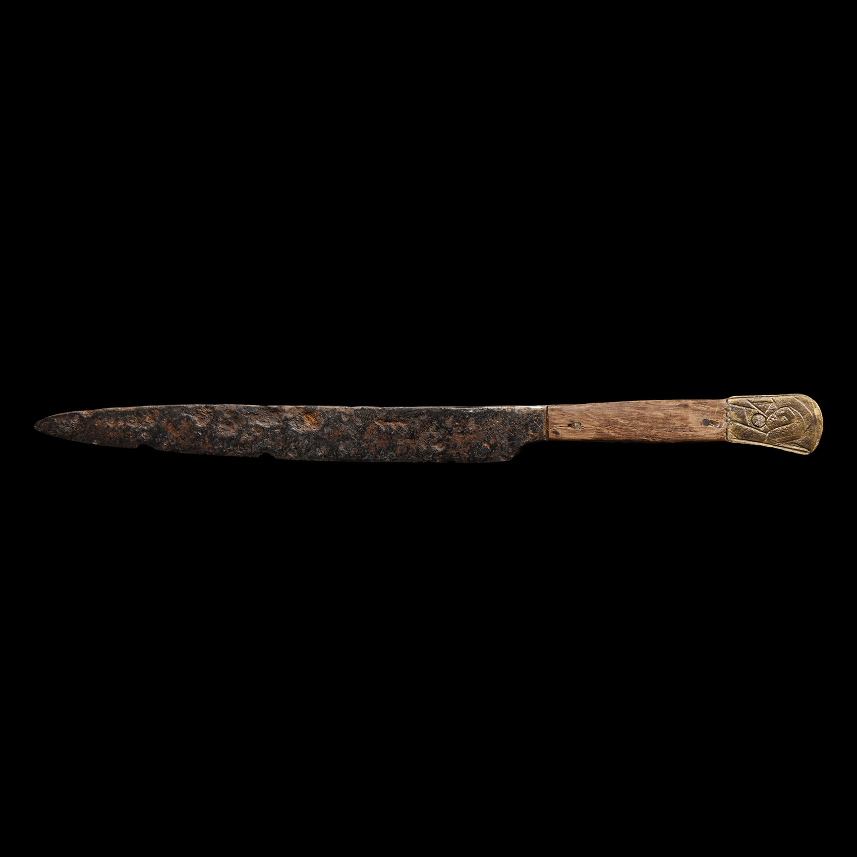 Medieval Knife with Bronze Pommel and Veiled Figure