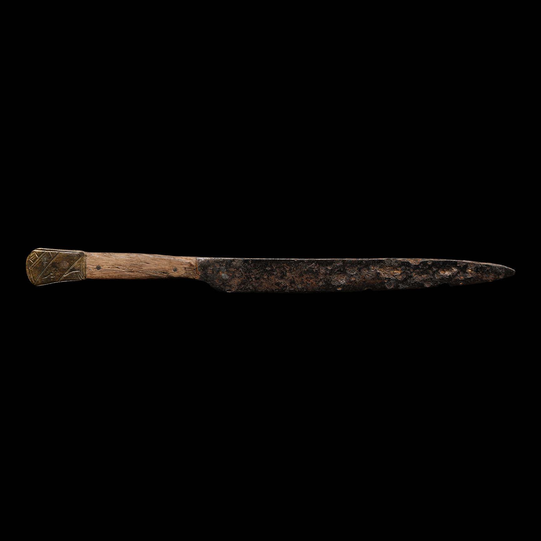 Medieval Knife with Bronze Pommel and Veiled Figure