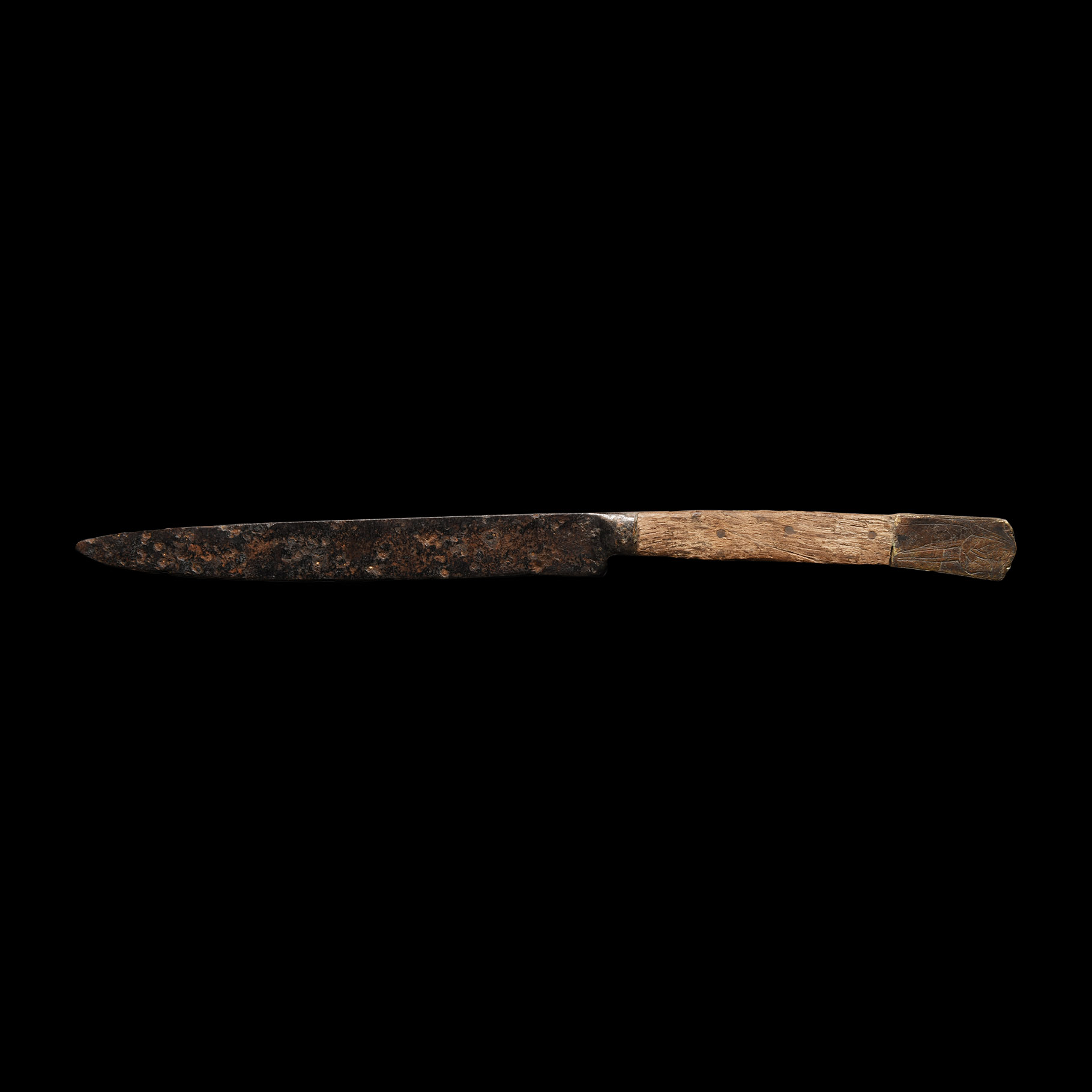 Medieval Knife with Bronze Pommel and Veiled Figure