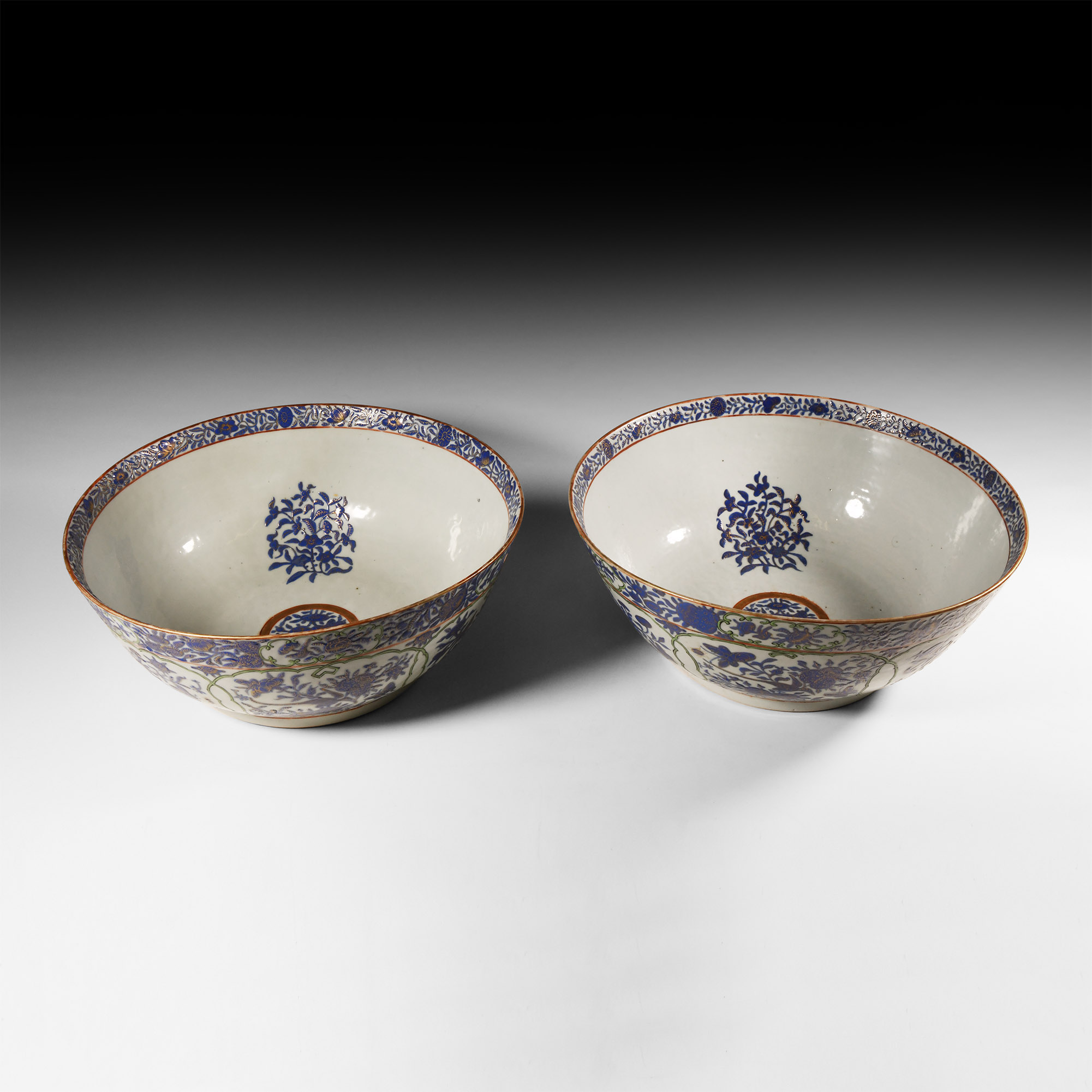 Large Chinese Decorated Porcelain Bowl Pair