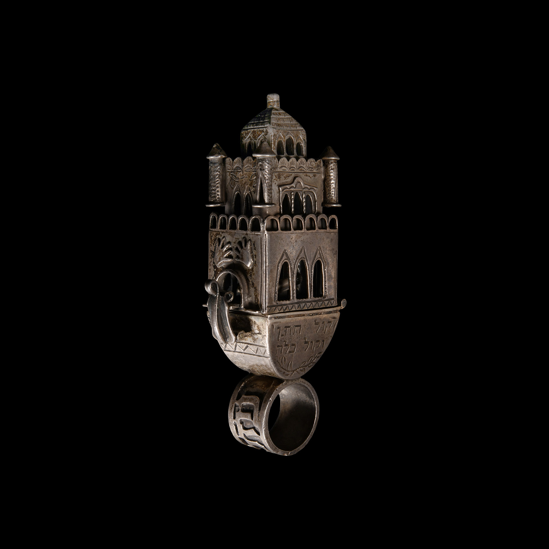 Jewish Silver Architectural Wedding Ring