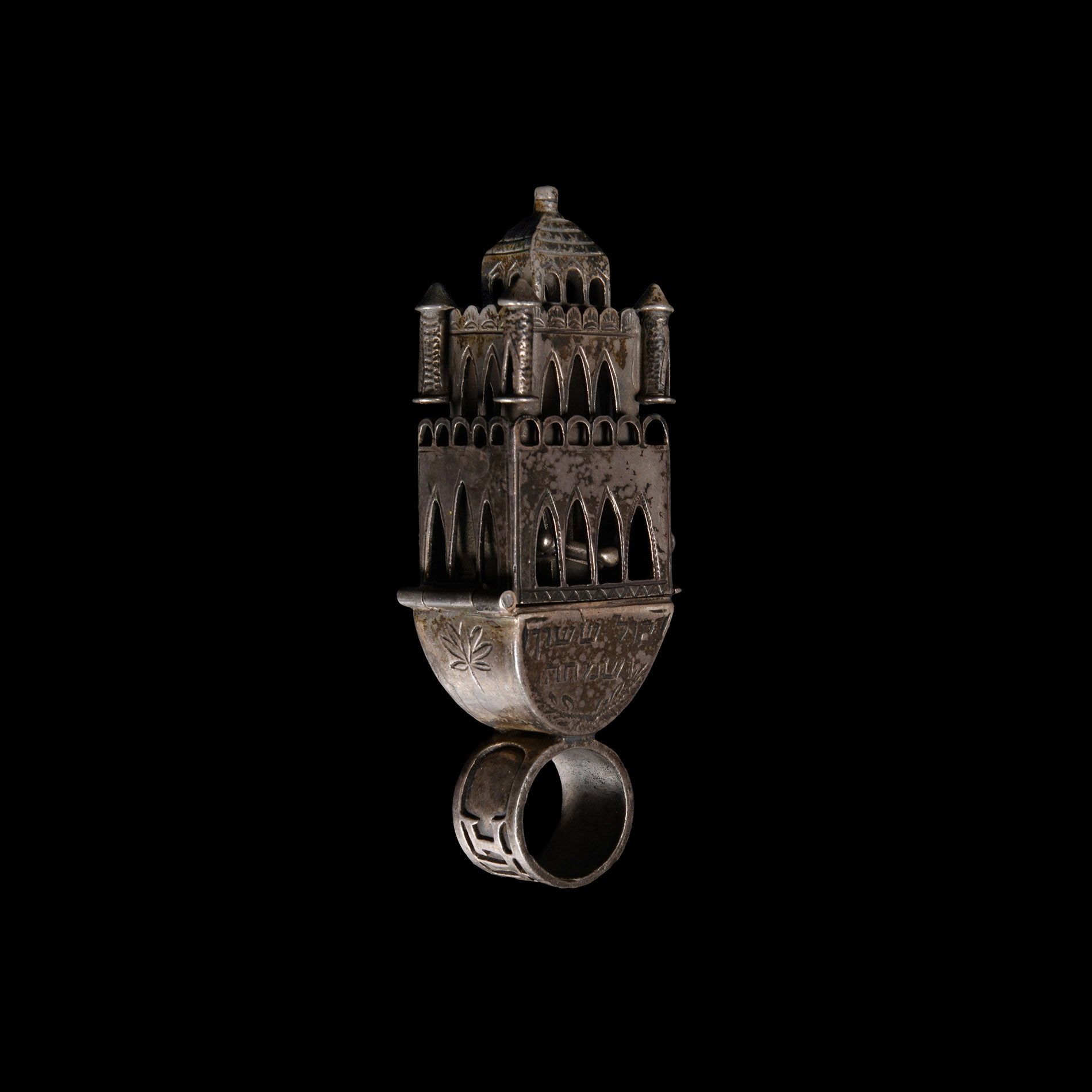 Jewish Silver Architectural Wedding Ring