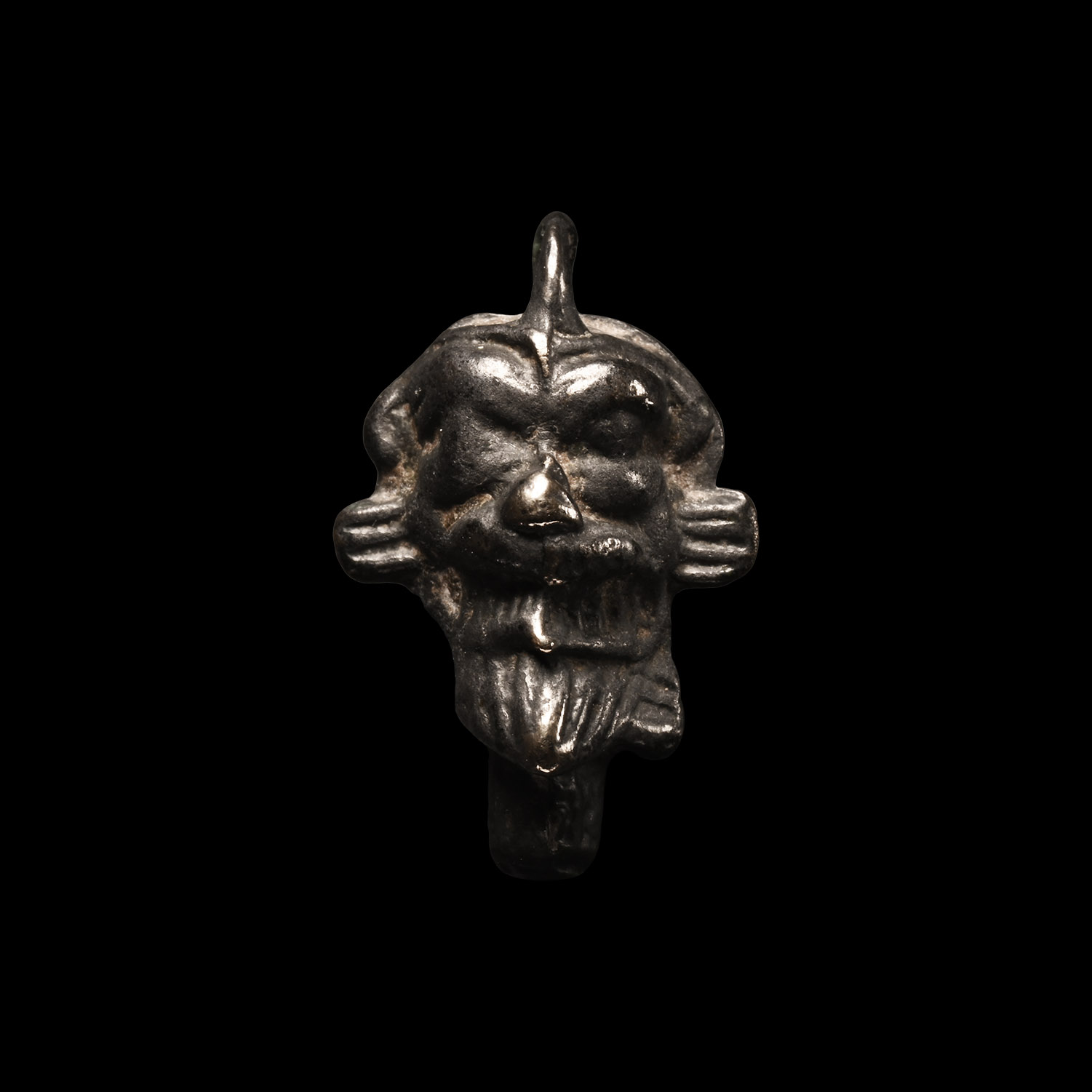 Western Asiatic Silver Pazuzu Head Amulet