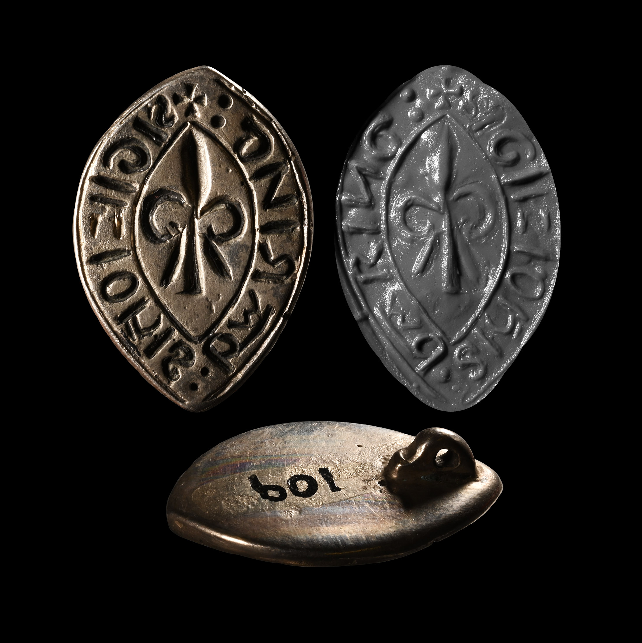 English Medieval Silver Vesica-Shaped Seal Matrix for John Baring