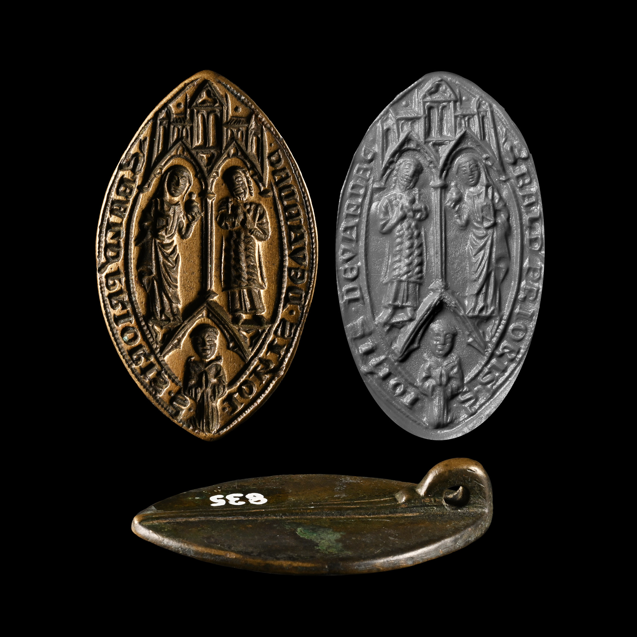 Large French Medieval Vesica-Shaped Seal Matrix for Baldwin, Prior of Saint John the Baptist at Vendeuil