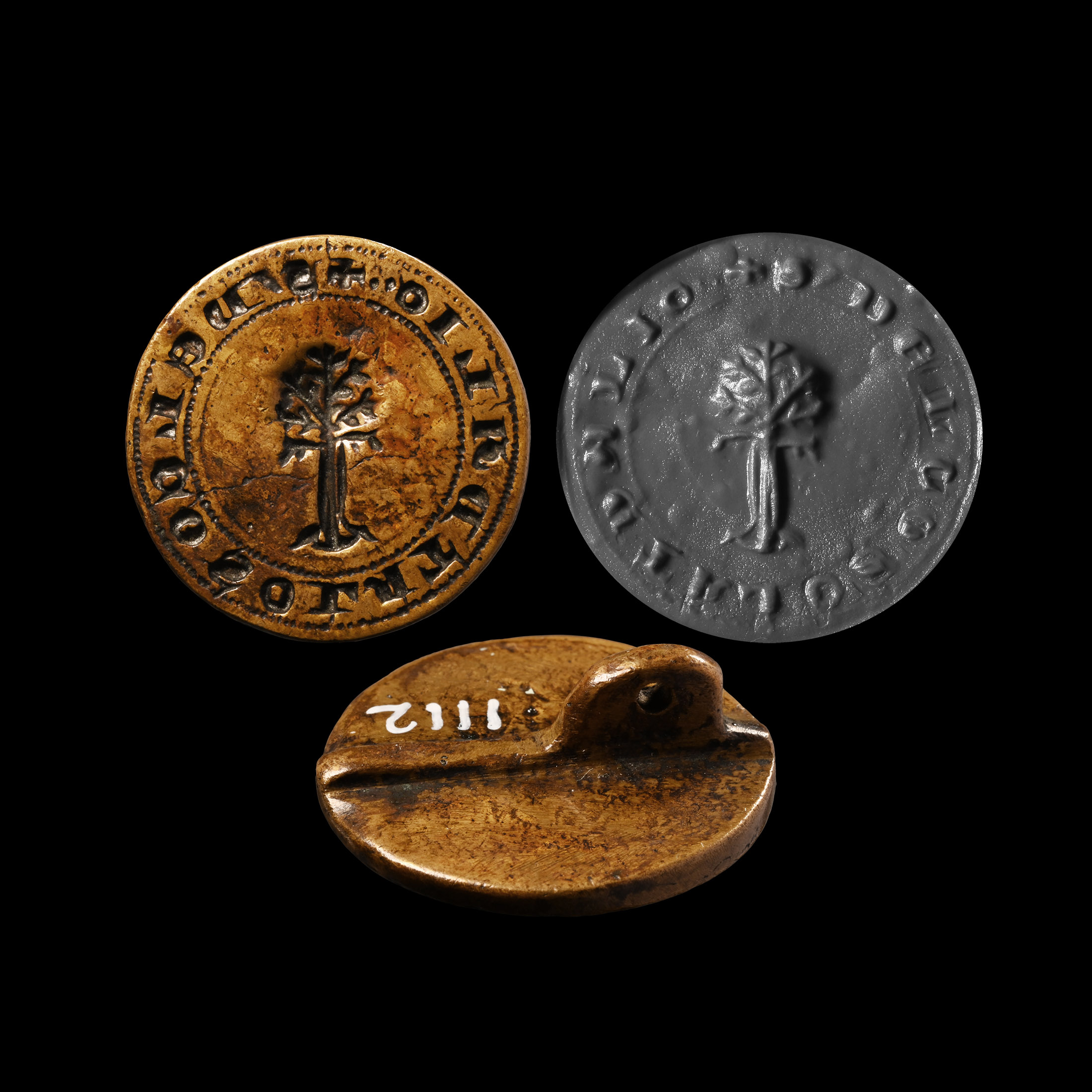 Large Italian Medieval Round Seal Matrix with Tree for Consulate d'Alio